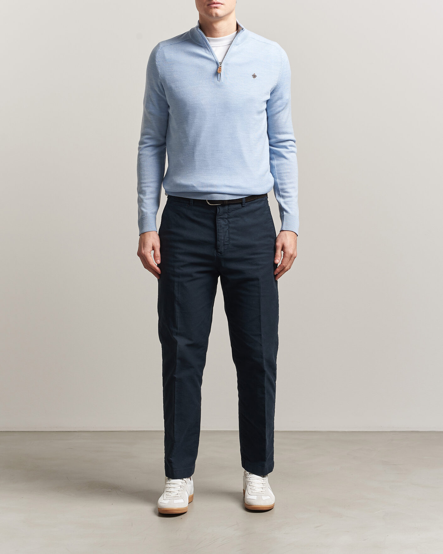 Herre | Trøjer | Morris | John Merino Half-Zip Light Blue