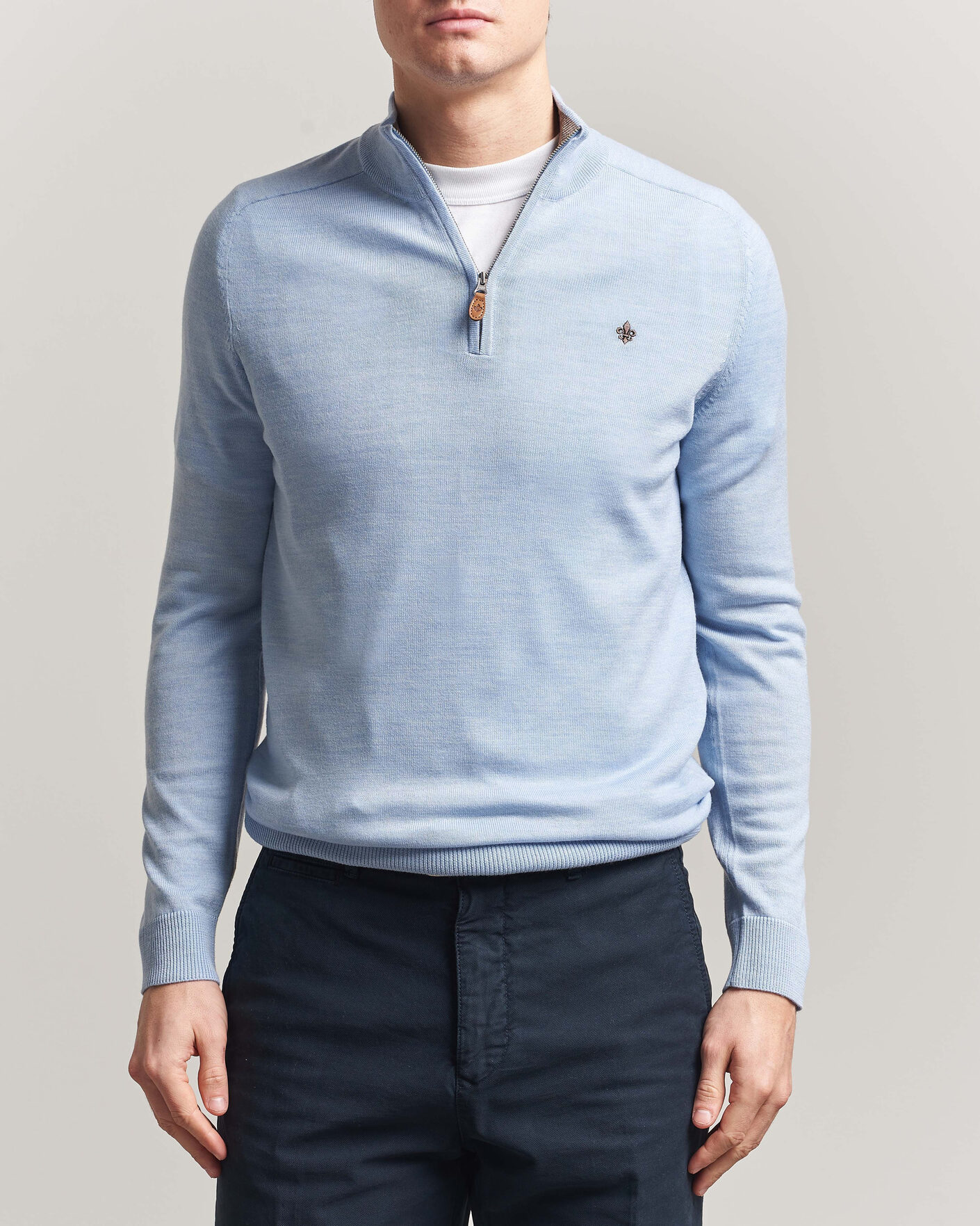 Herre | Trøjer | Morris | John Merino Half-Zip Light Blue