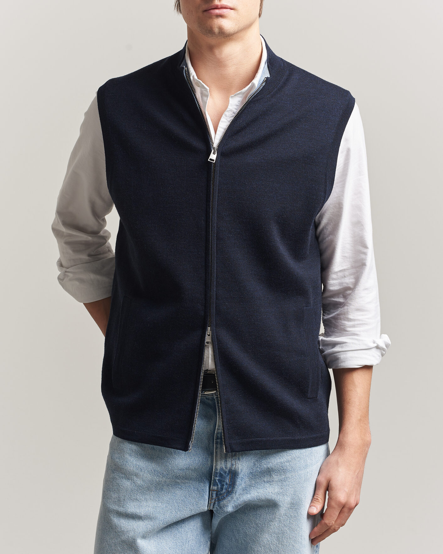Herre | Trøjer | Morris | Merino Double Zip Vest Navy