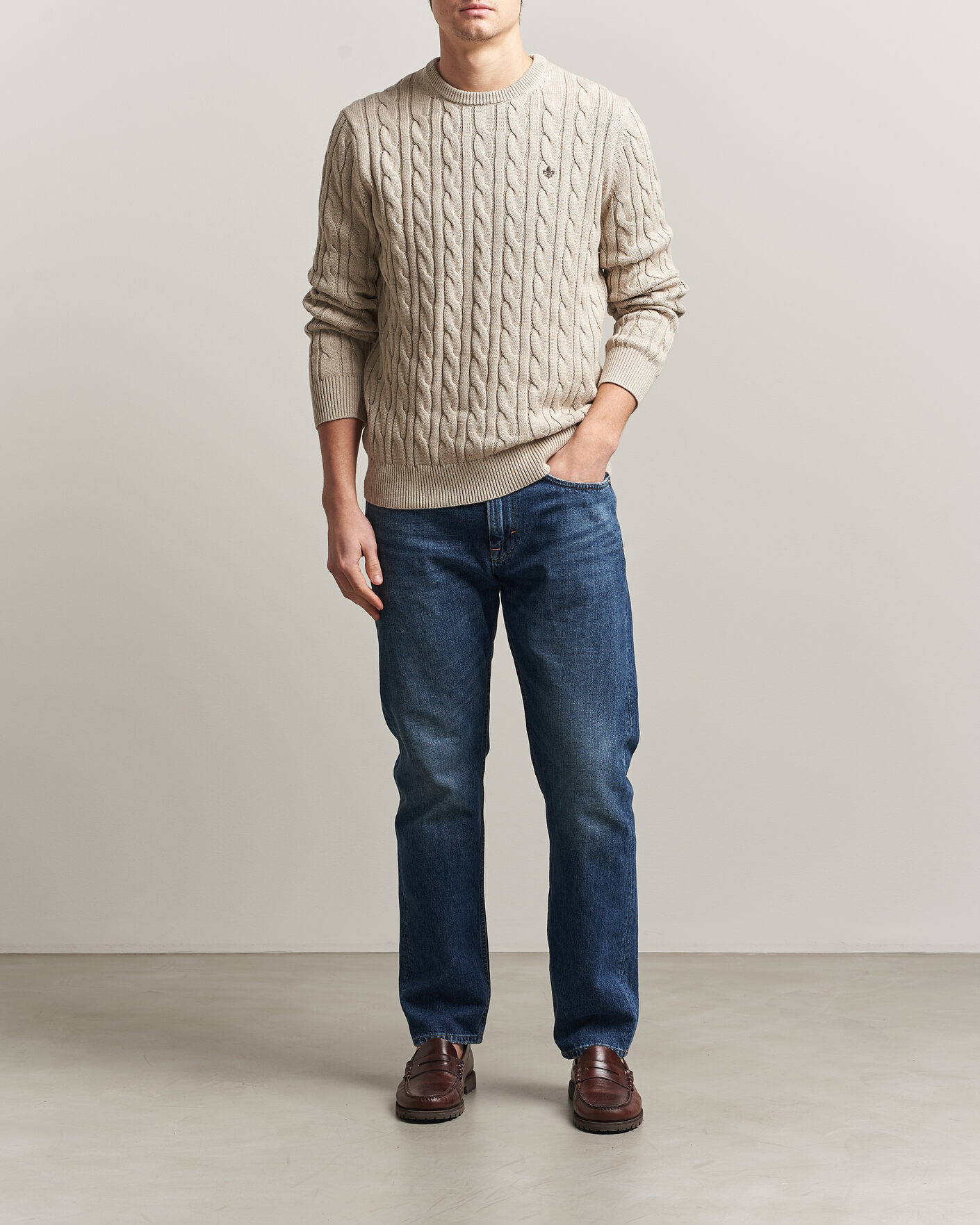Herre | Trøjer | Morris | Ethan Cable Oneck Khaki