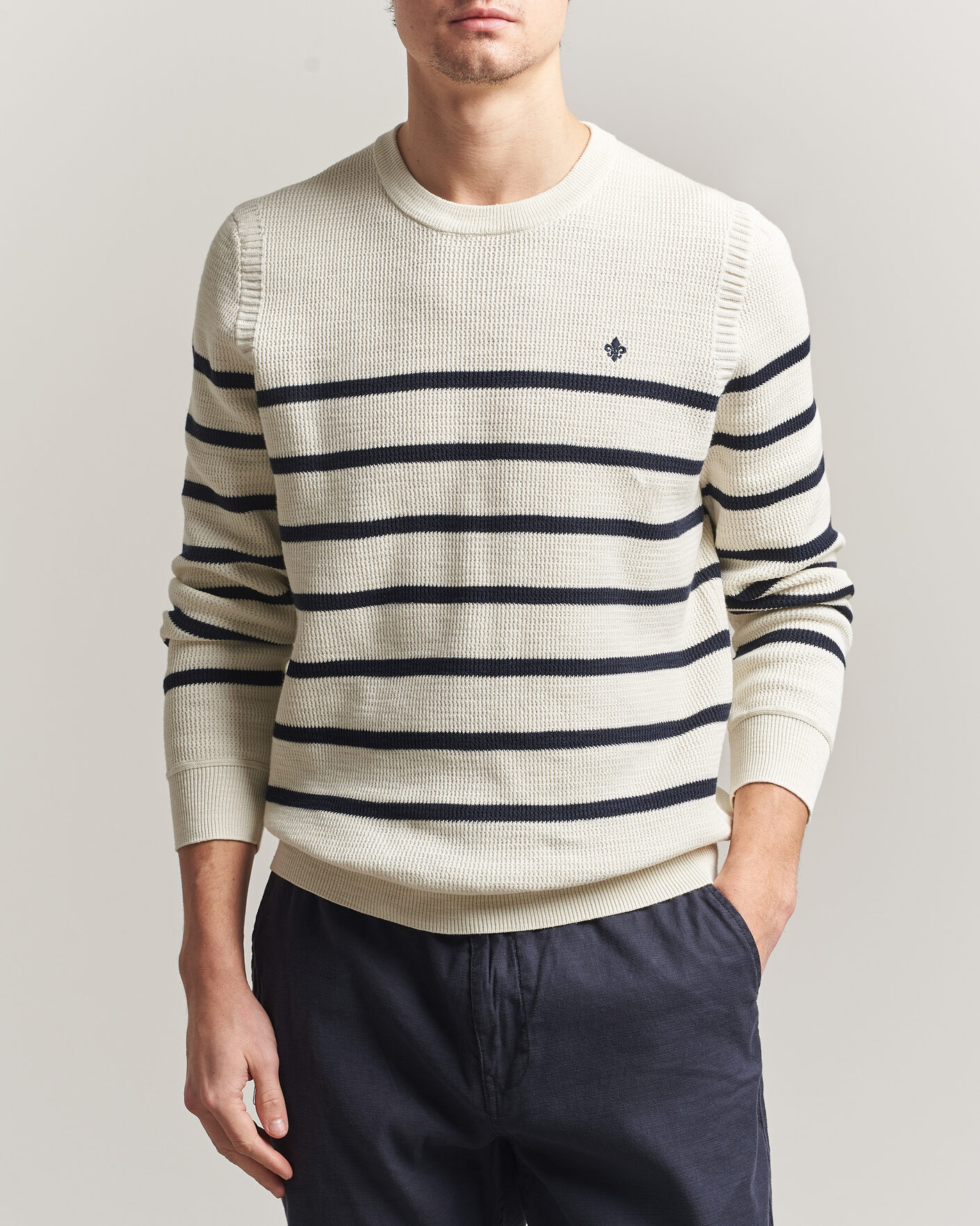 Herre | Trøjer | Morris | Benedict Stripe Oneck Off White