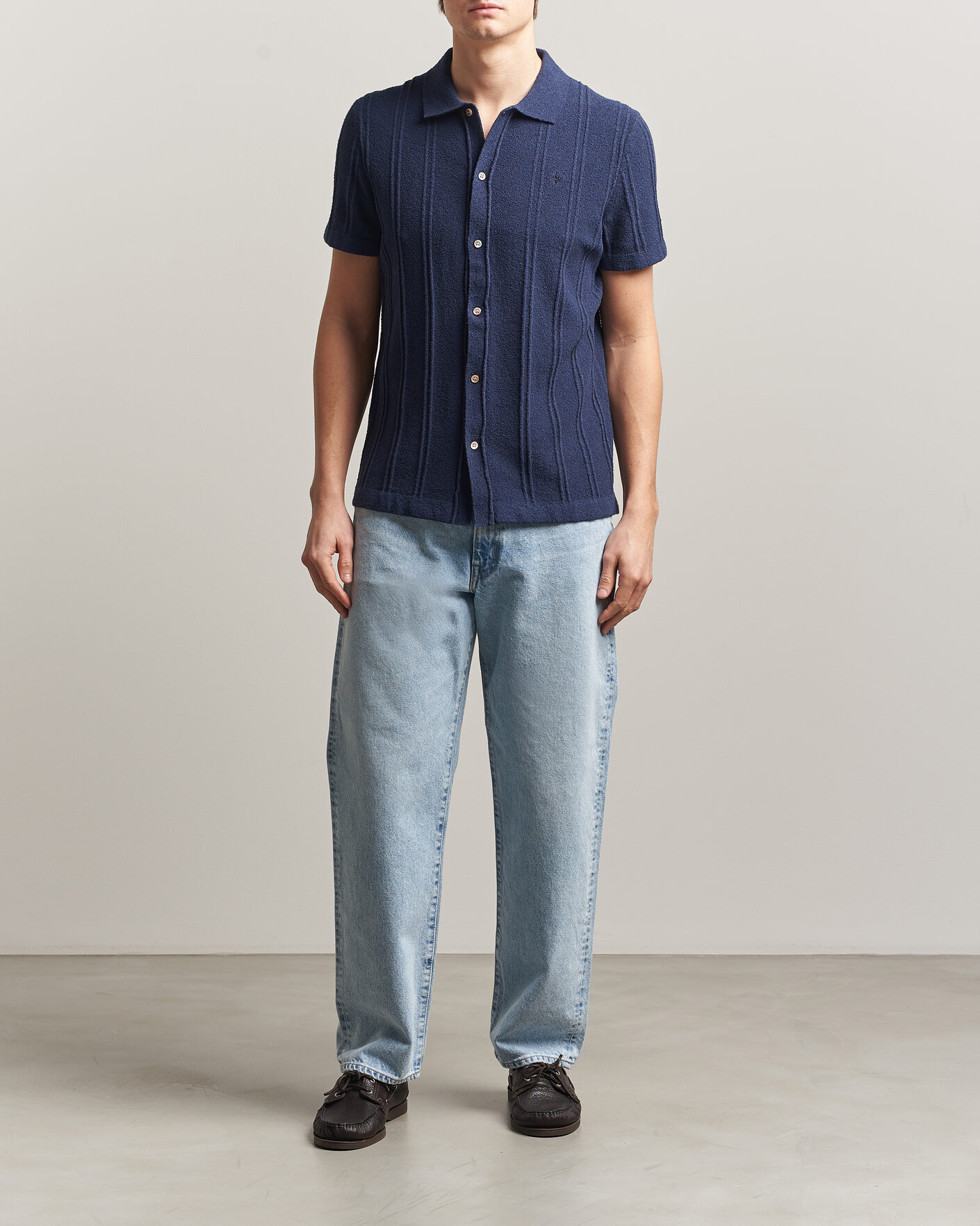 Herre | Skjorter | Morris | Clayton Knitted Short Sleeve Shirt Dark Blue