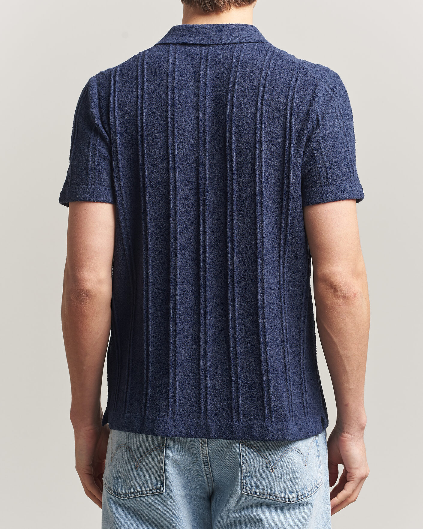 Herre | Skjorter | Morris | Clayton Knitted Short Sleeve Shirt Dark Blue