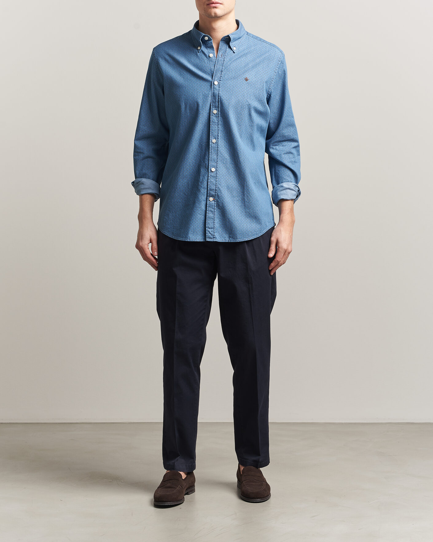Herre | Skjorter | Morris | Denim Printed Shirt Blue