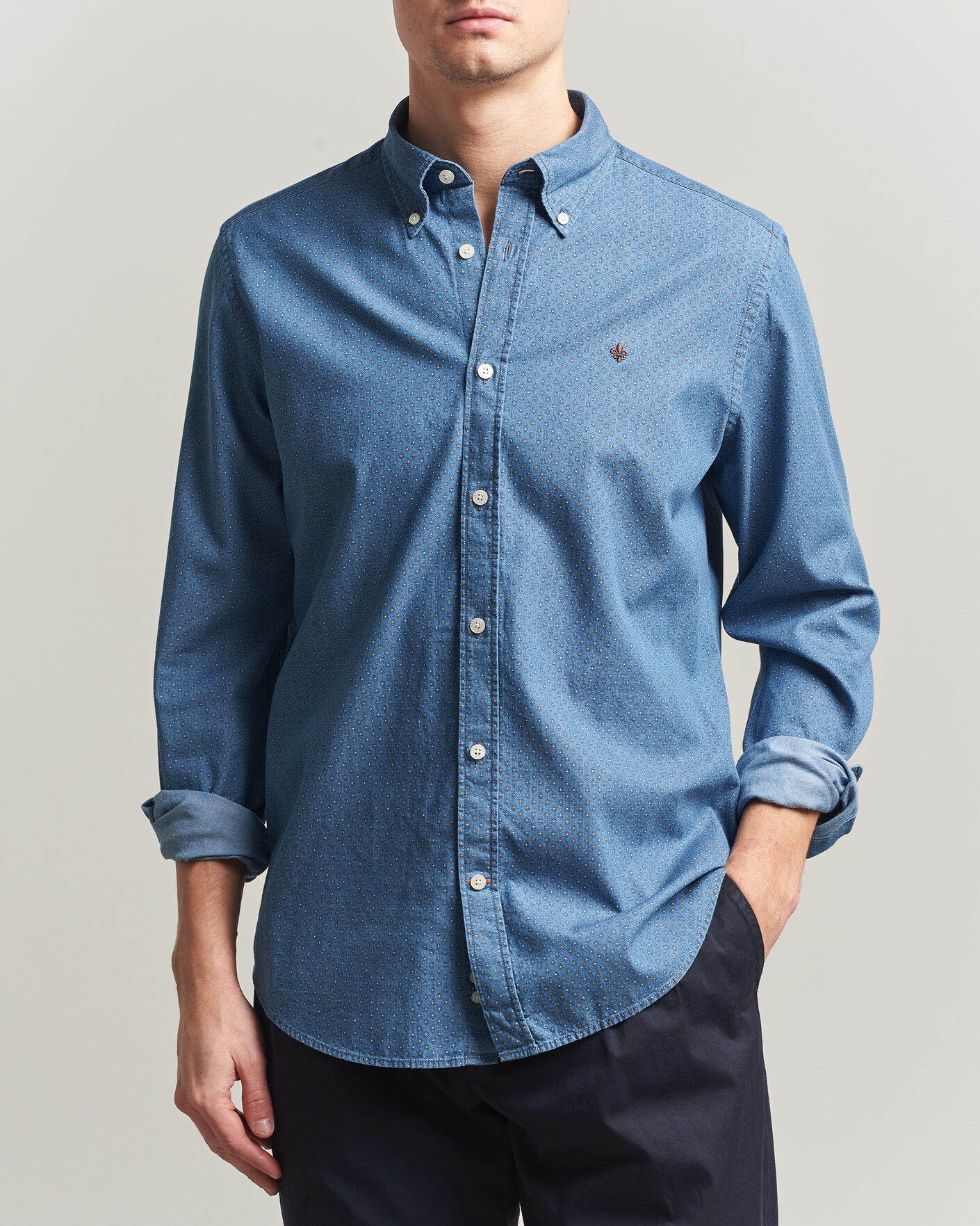 Herre | Skjorter | Morris | Denim Printed Shirt Blue