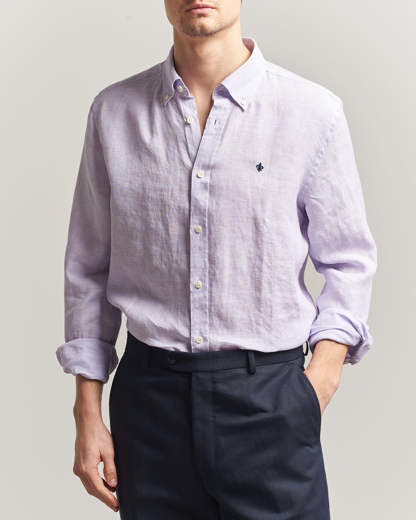 Herre | Skjorter | Morris | Douglas Button Down Linen Shirt Purple