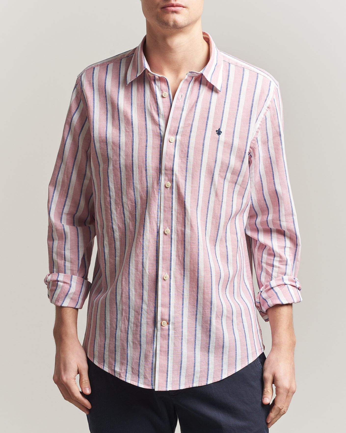 Herre | Skjorter | Morris | Douglas Linen Striped Shirt Red/White