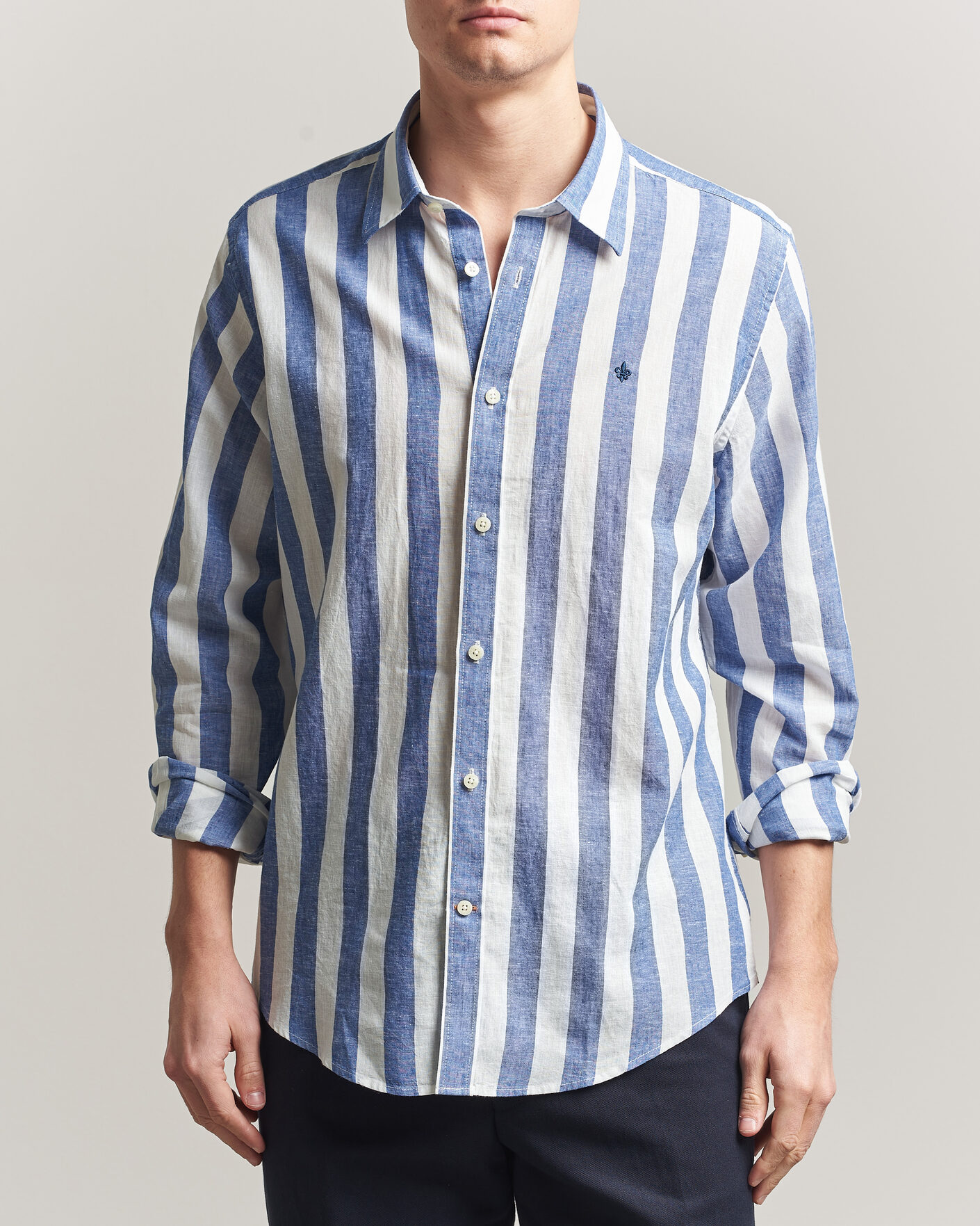 Herre | Skjorter | Morris | Douglas Linen Striped Shirt Blue/White