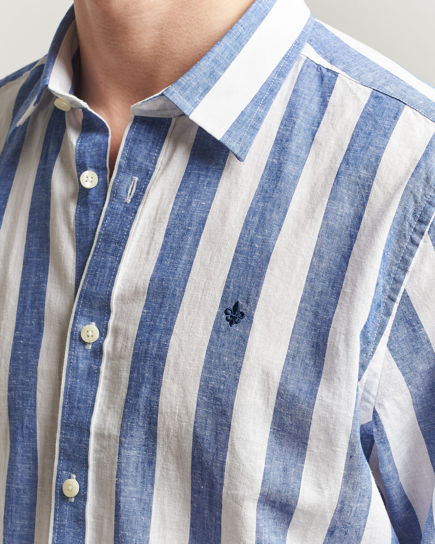 Herre | Skjorter | Morris | Douglas Linen Striped Shirt Blue/White