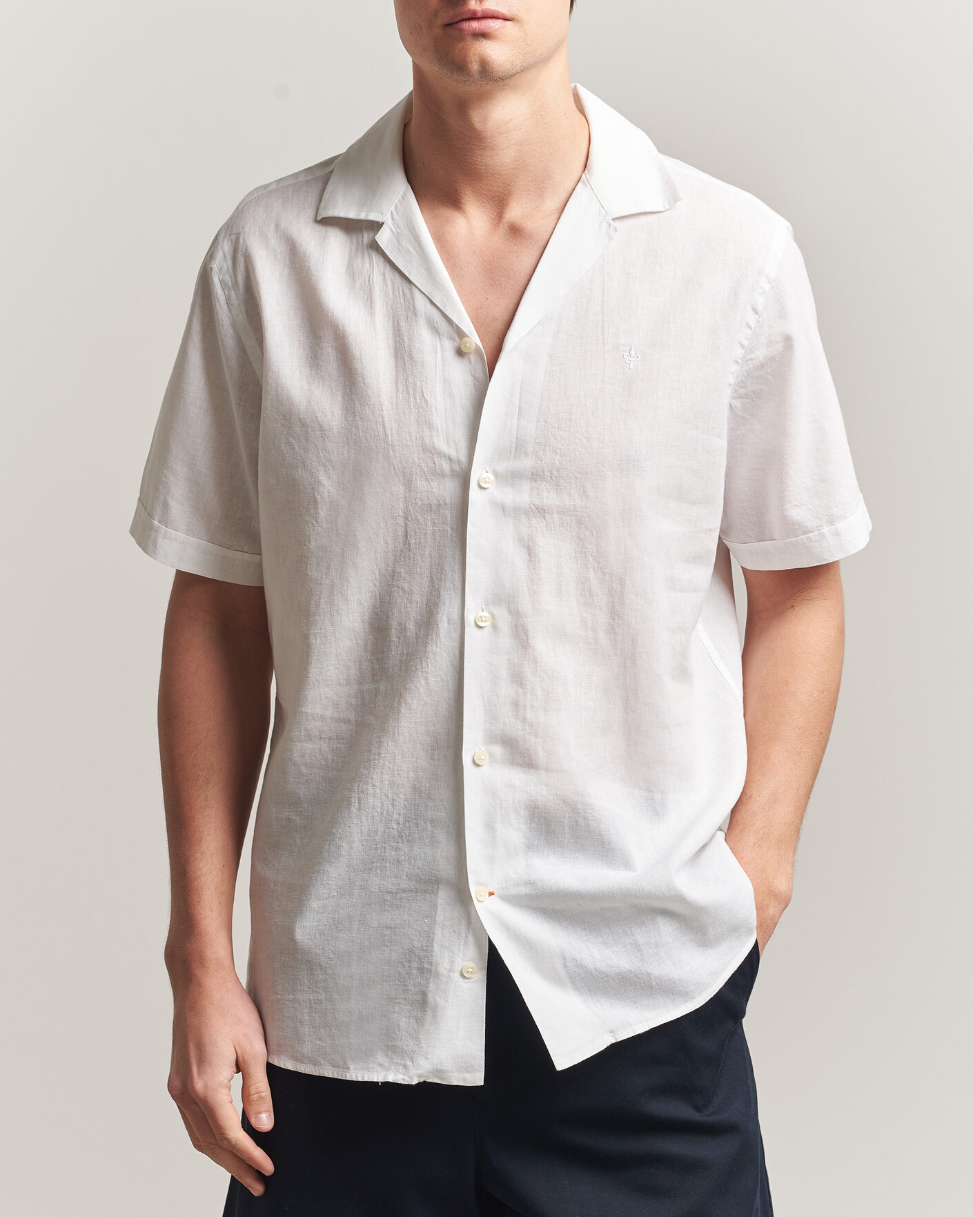 Herre | Skjorter | Morris | Resort Short Sleeve Linen Shirt White