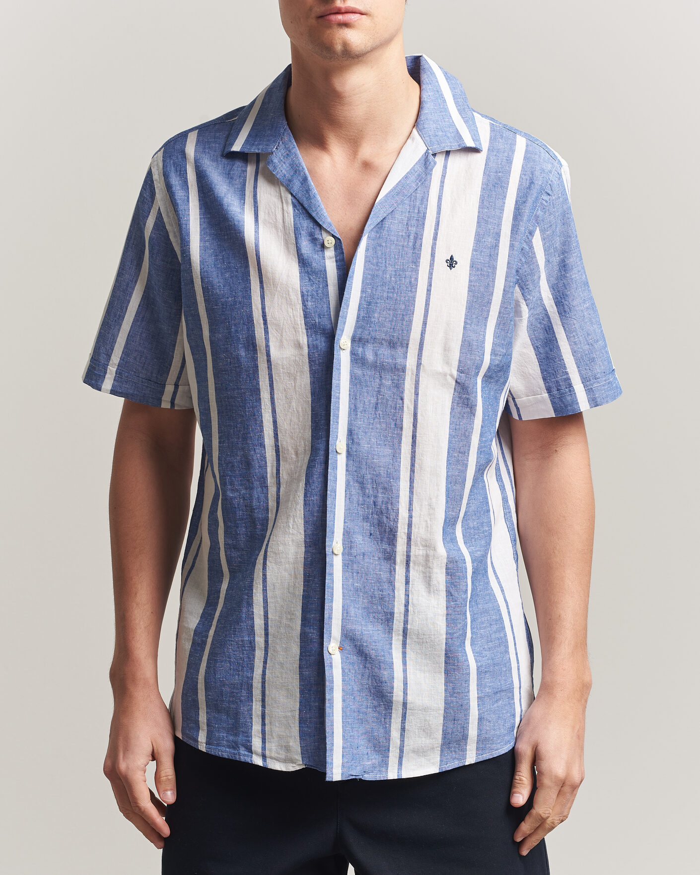 Herre | Skjorter | Morris | Resort Short Sleeve Linen Shirt Blue
