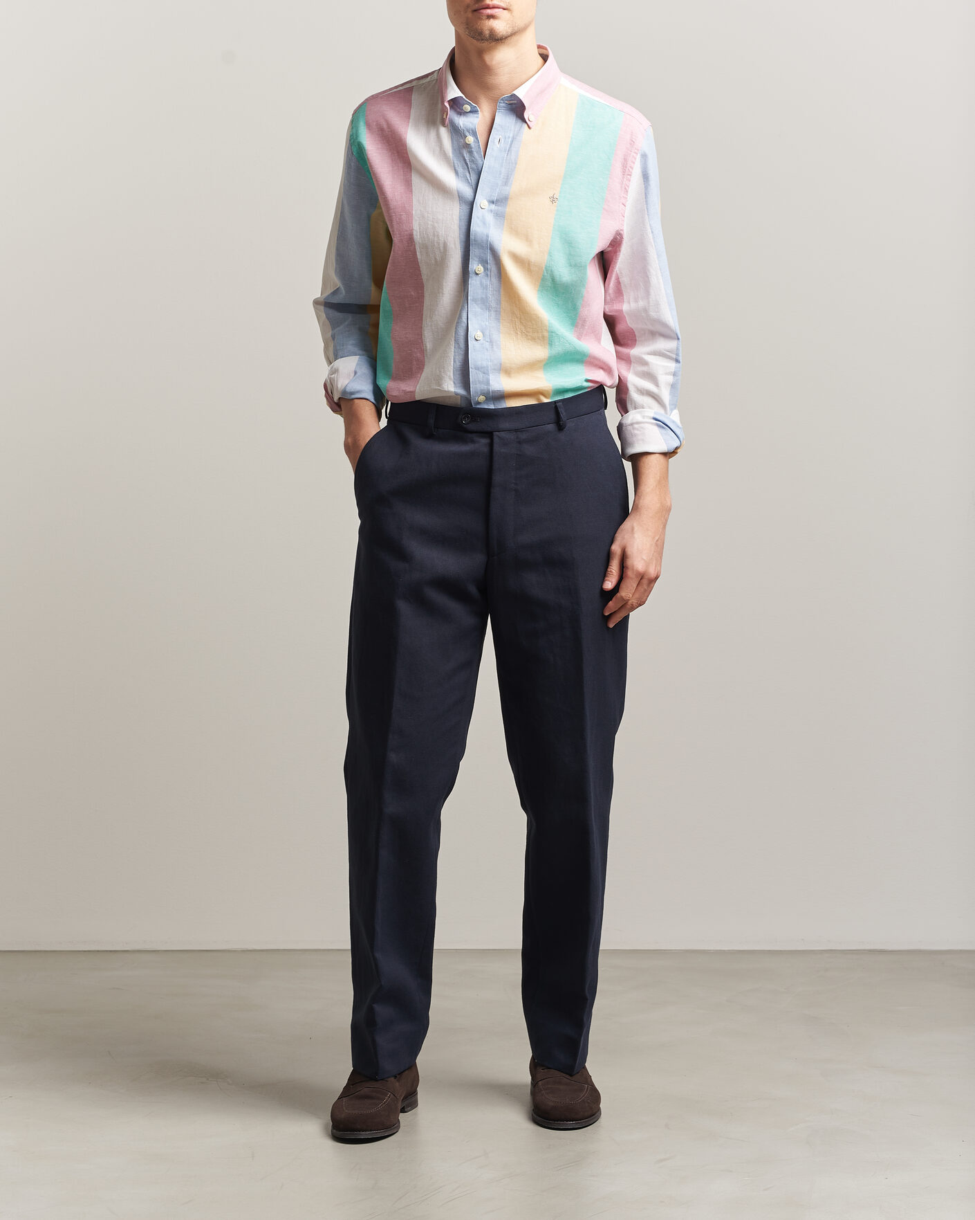 Herre | Skjorter | Morris | Happy Striped Linen Shirt Multi