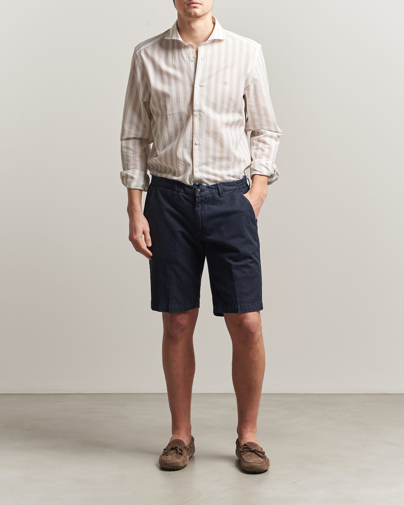 Herre | Skjorter | Morris | Summer Striped Lighweight Shirt Khaki/White