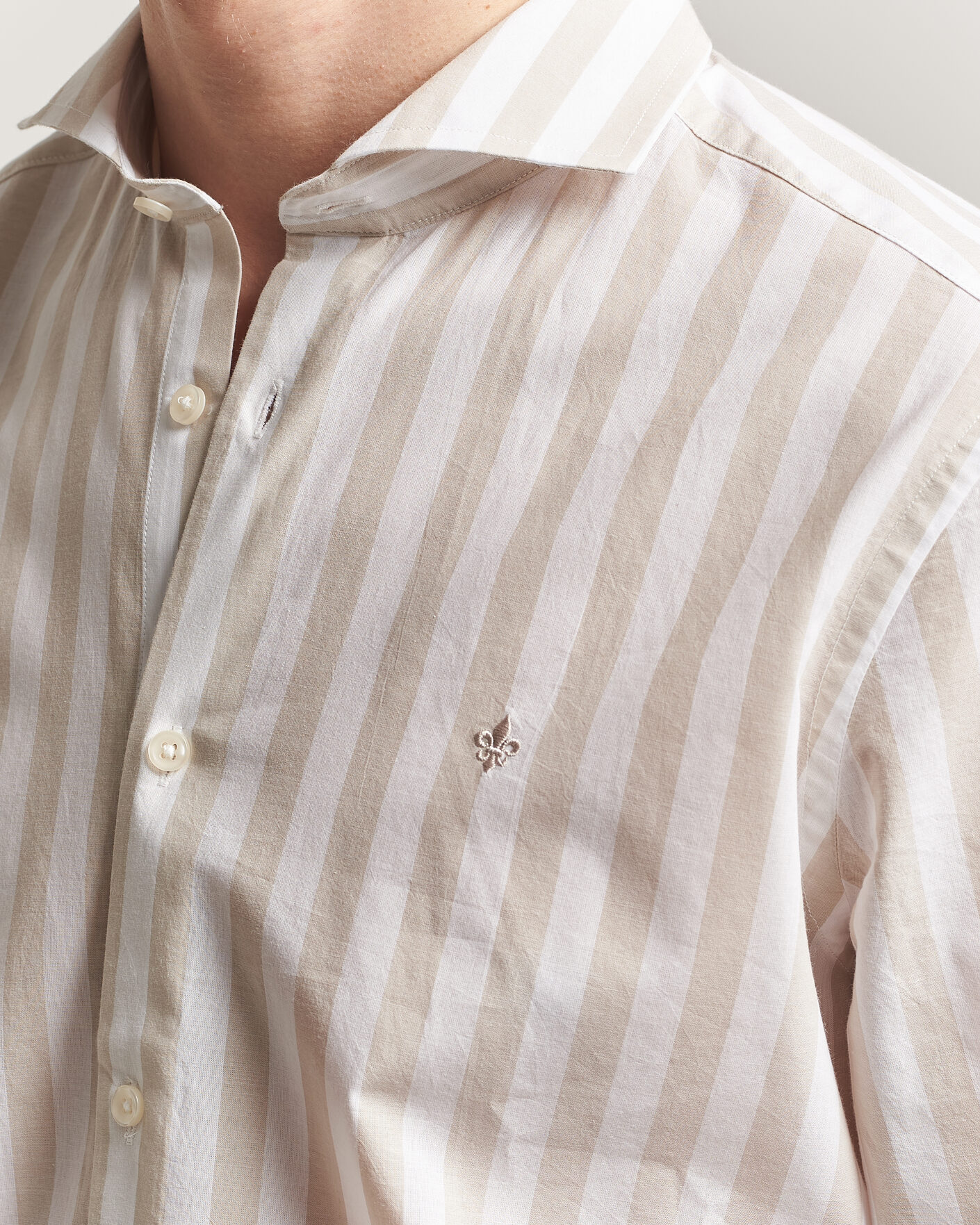 Herre | Skjorter | Morris | Summer Striped Lighweight Shirt Khaki/White