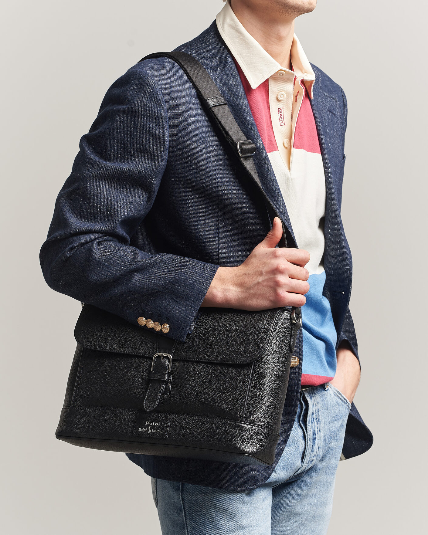 Herre | Tasker | Polo Ralph Lauren | Pebble Leather Messenger Bag Black