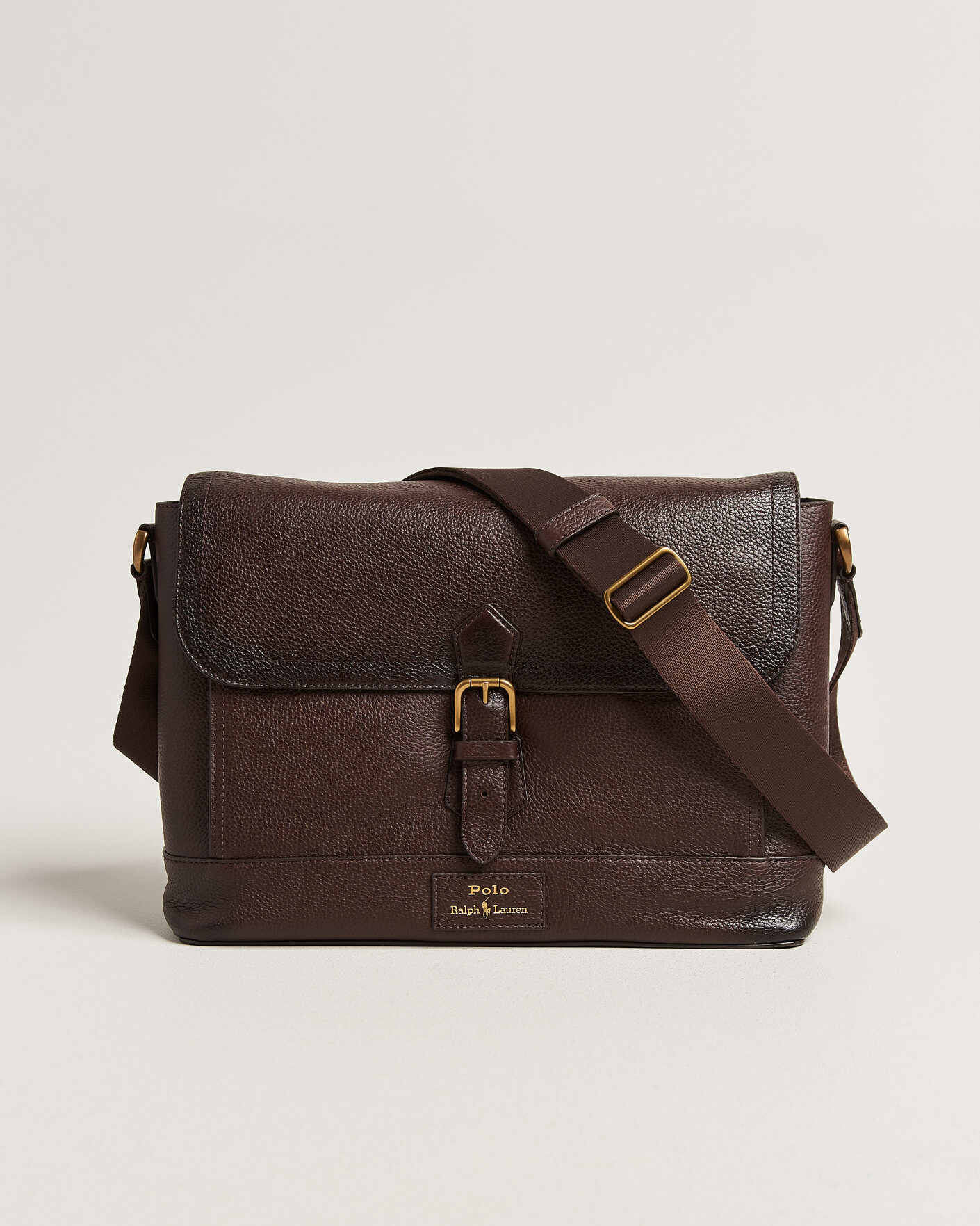 Herre | Tasker | Polo Ralph Lauren | Pebble Leather Messenger Bag Dark Brown