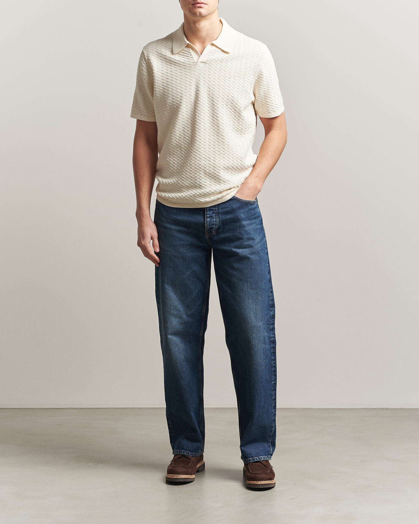 Herre | Polotrøjer | NN07 | Paul Structured Knitted Polo Ivory