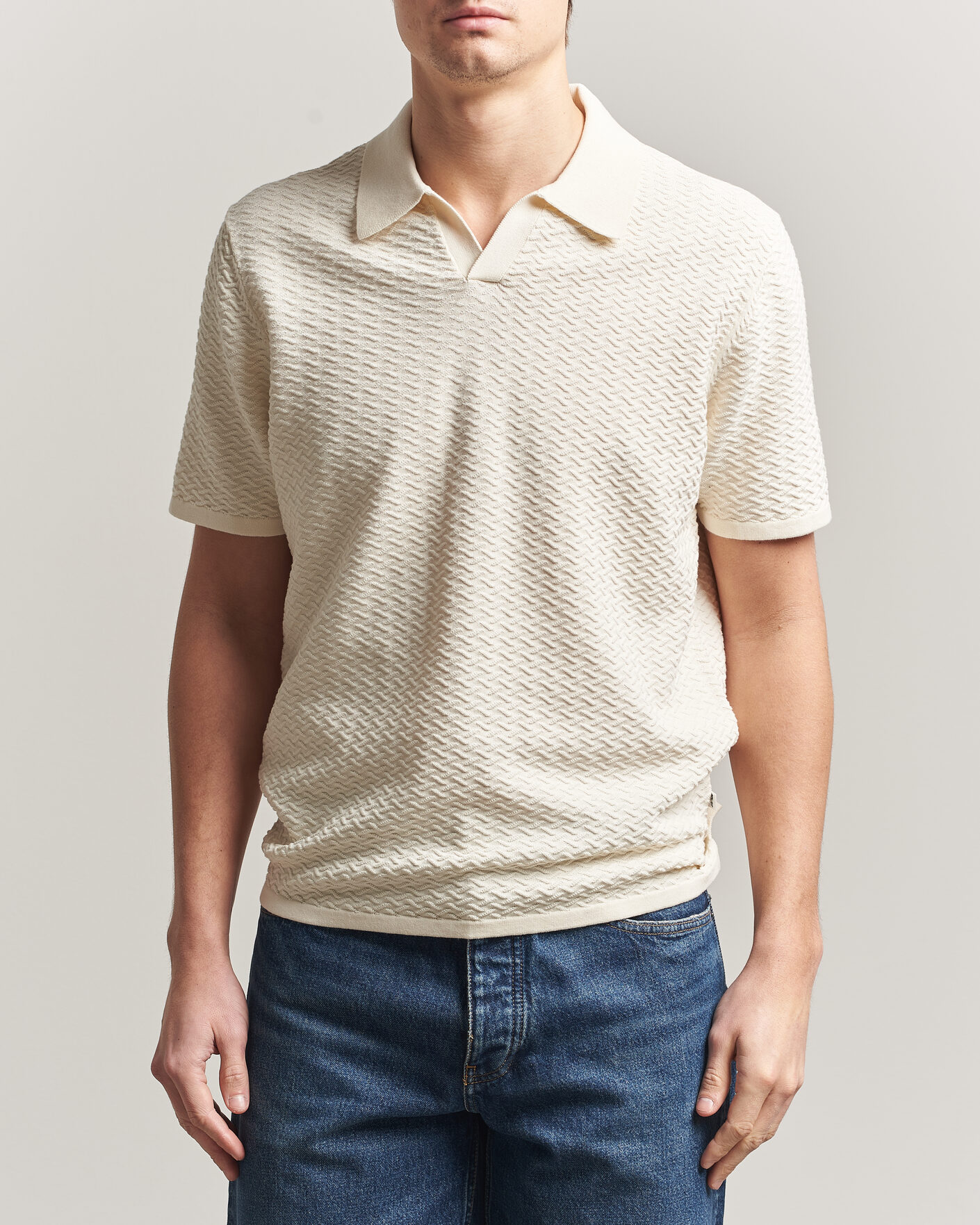 Herre | Polotrøjer | NN07 | Paul Structured Knitted Polo Ivory