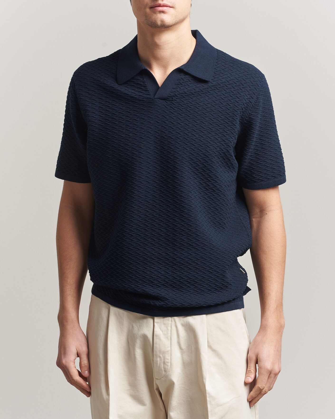 Herre | Polotrøjer | NN07 | Paul Structured Knitted Polo Navy Blue