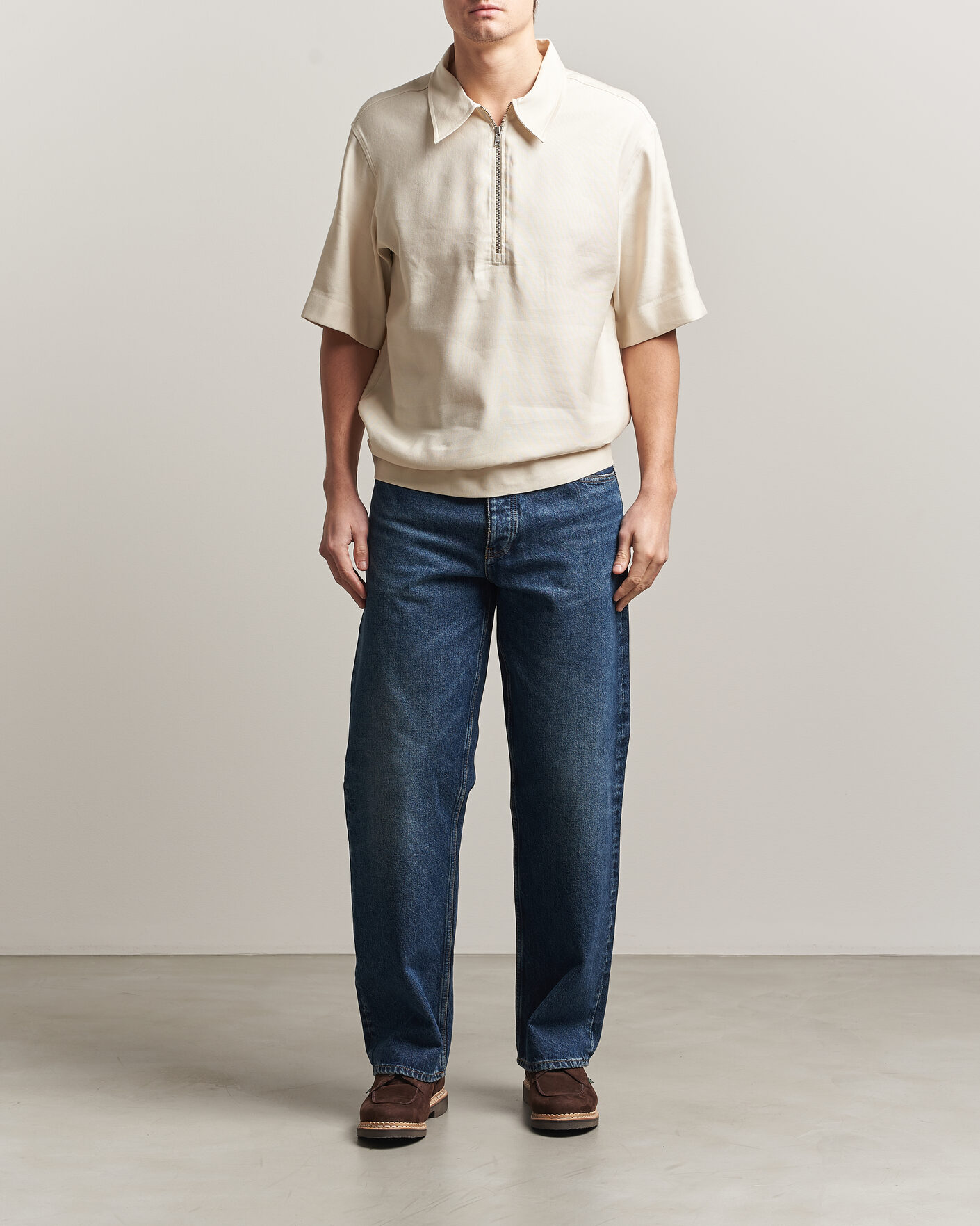 Herre | Polotrøjer | NN07 | Bruno Linen/Viscose Half Zip Polo Ivory