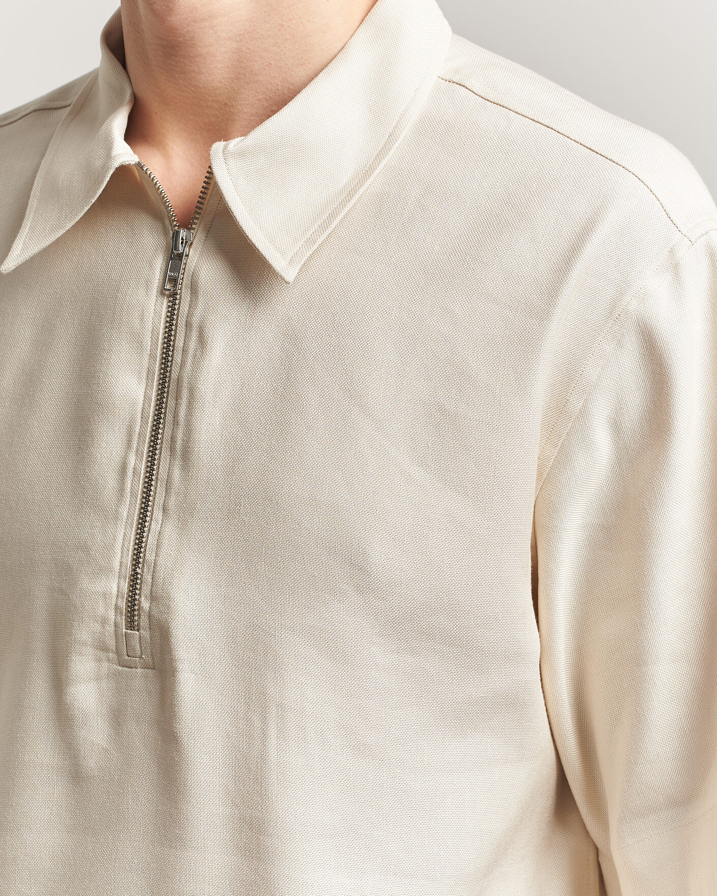 Herre | Polotrøjer | NN07 | Bruno Linen/Viscose Half Zip Polo Ivory