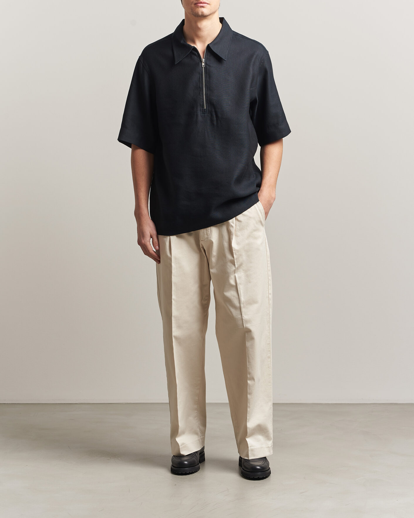 Herre | Polotrøjer | NN07 | Bruno Linen/Viscose Half Zip Polo Black