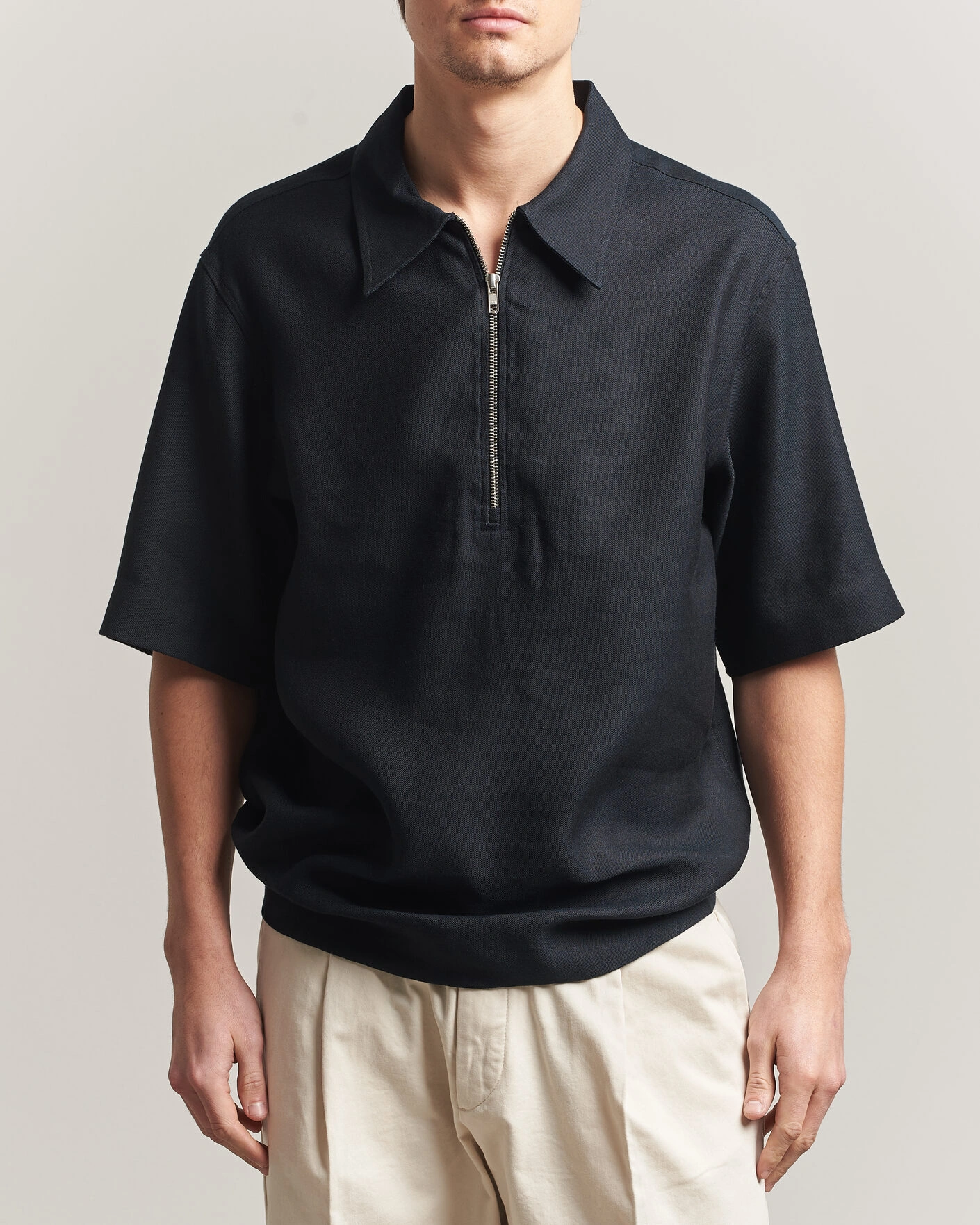 Herre | Polotrøjer | NN07 | Bruno Linen/Viscose Half Zip Polo Black