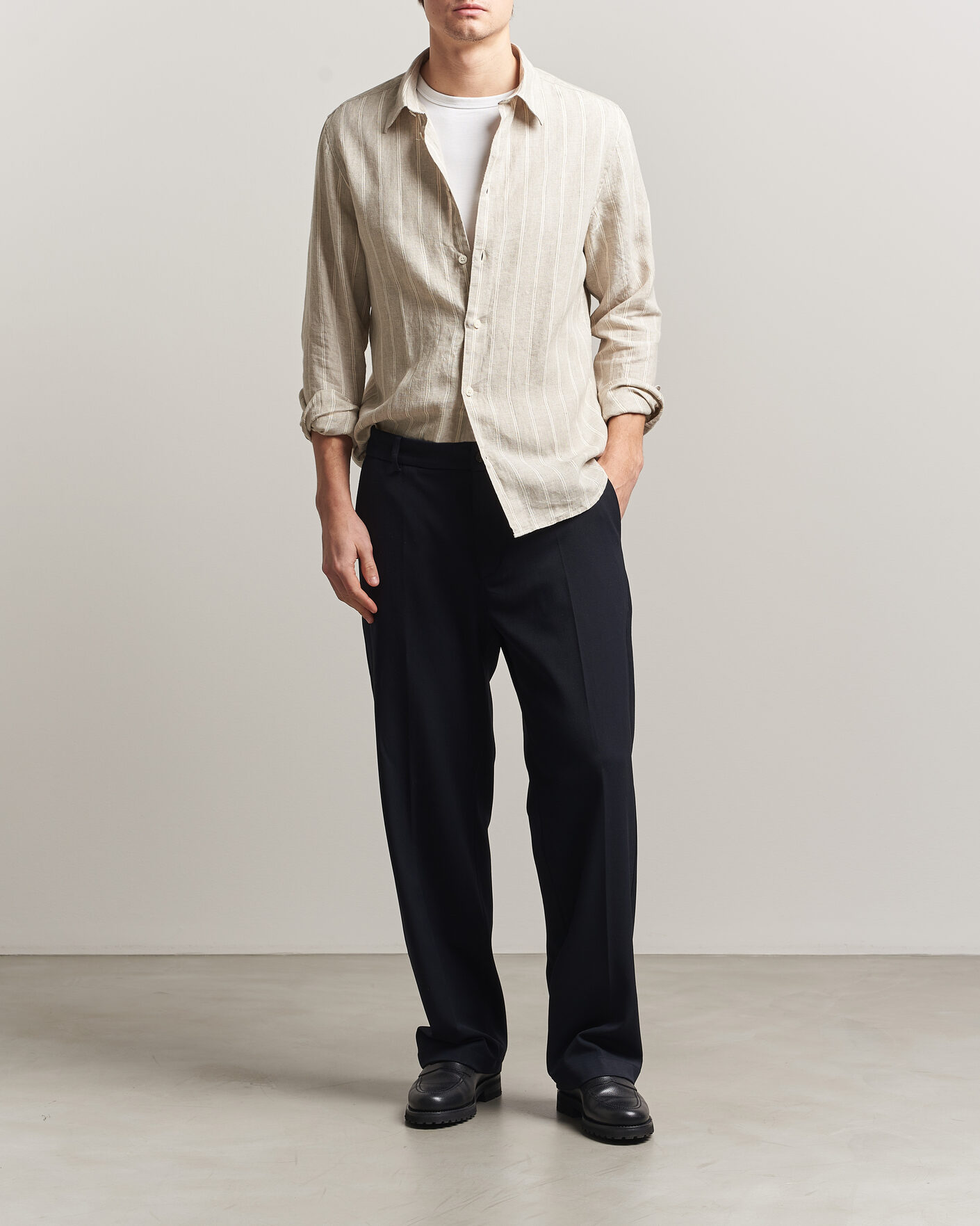 Herre | Skjorter | NN07 | Enzo Linen Shirt Oat Stripe