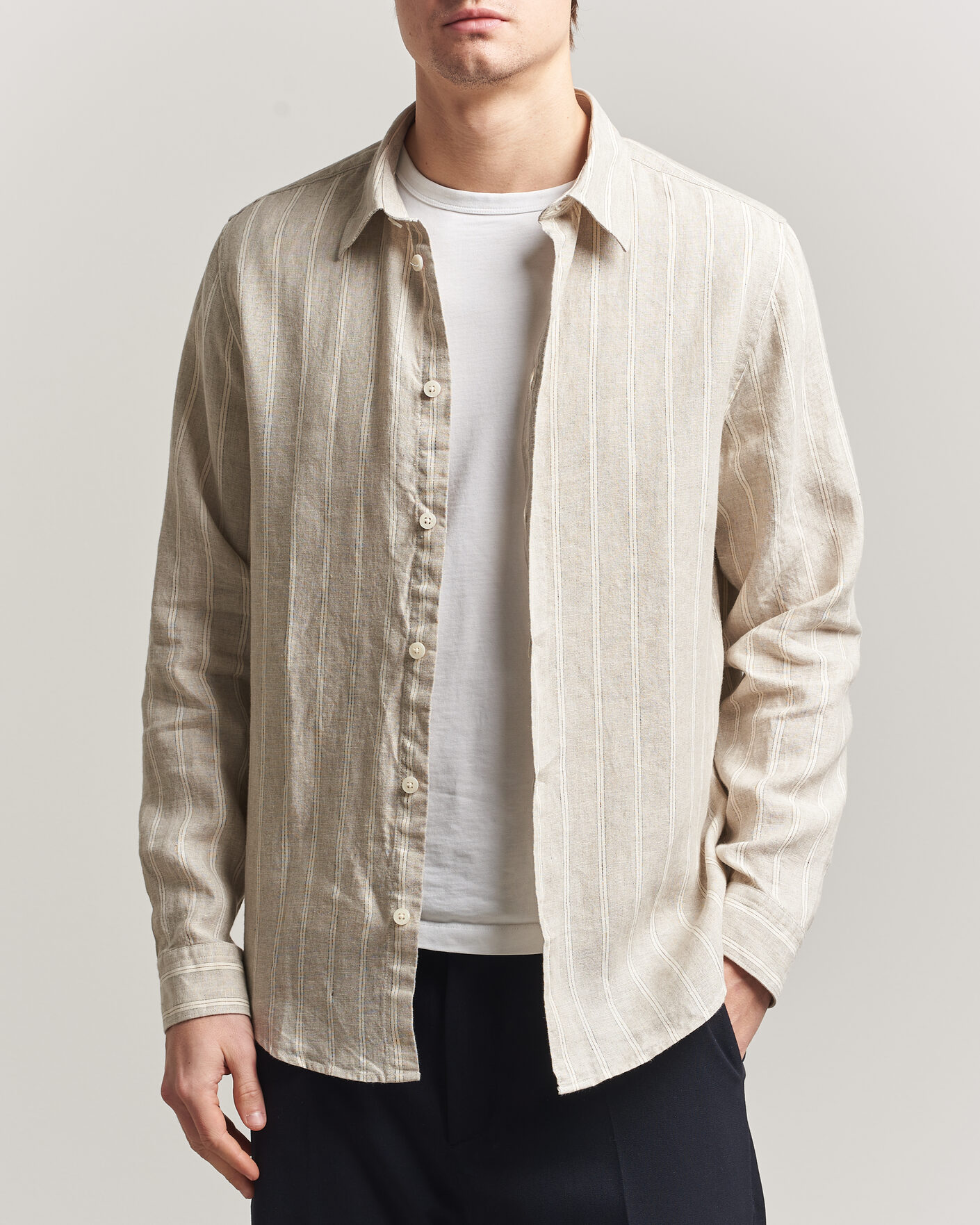 Herre | Skjorter | NN07 | Enzo Linen Shirt Oat Stripe