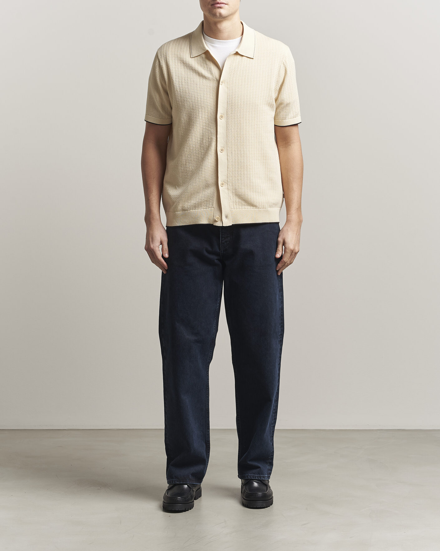 Herre | Skjorter | NN07 | Nalo Knitted Short Sleeve Shirt Ivory