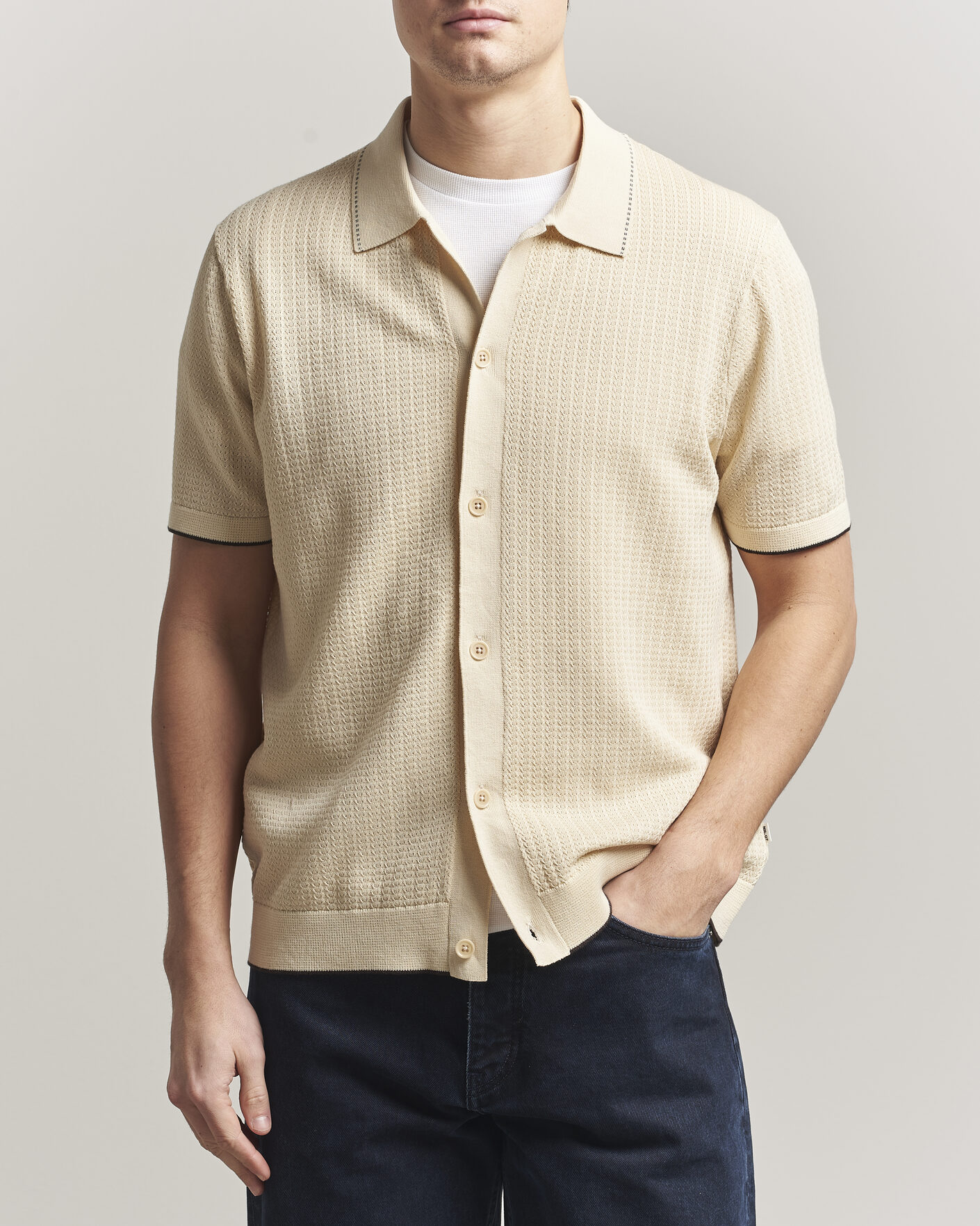 Herre | Skjorter | NN07 | Nalo Knitted Short Sleeve Shirt Ivory