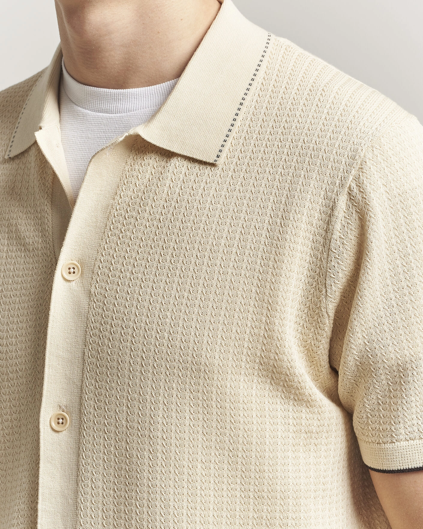 Herre | Skjorter | NN07 | Nalo Knitted Short Sleeve Shirt Ivory