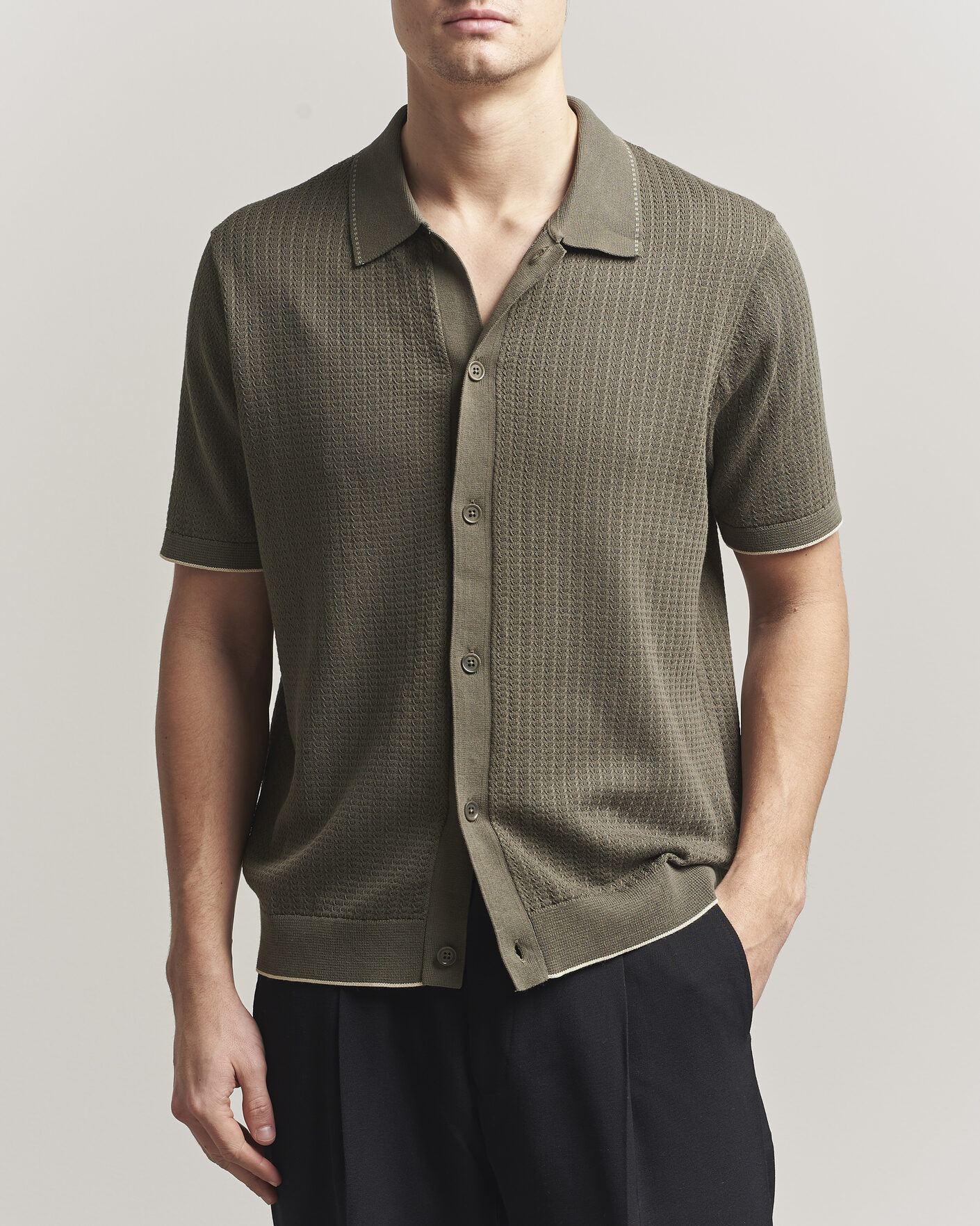 Herre | Skjorter | NN07 | Nalo Knitted Short Sleeve Shirt Capers Green