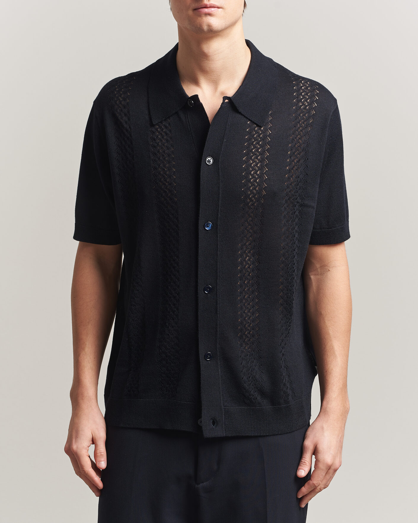 Herre | Skjorter | NN07 | Thor Knitted Short Sleeve Shirt Deep Navy