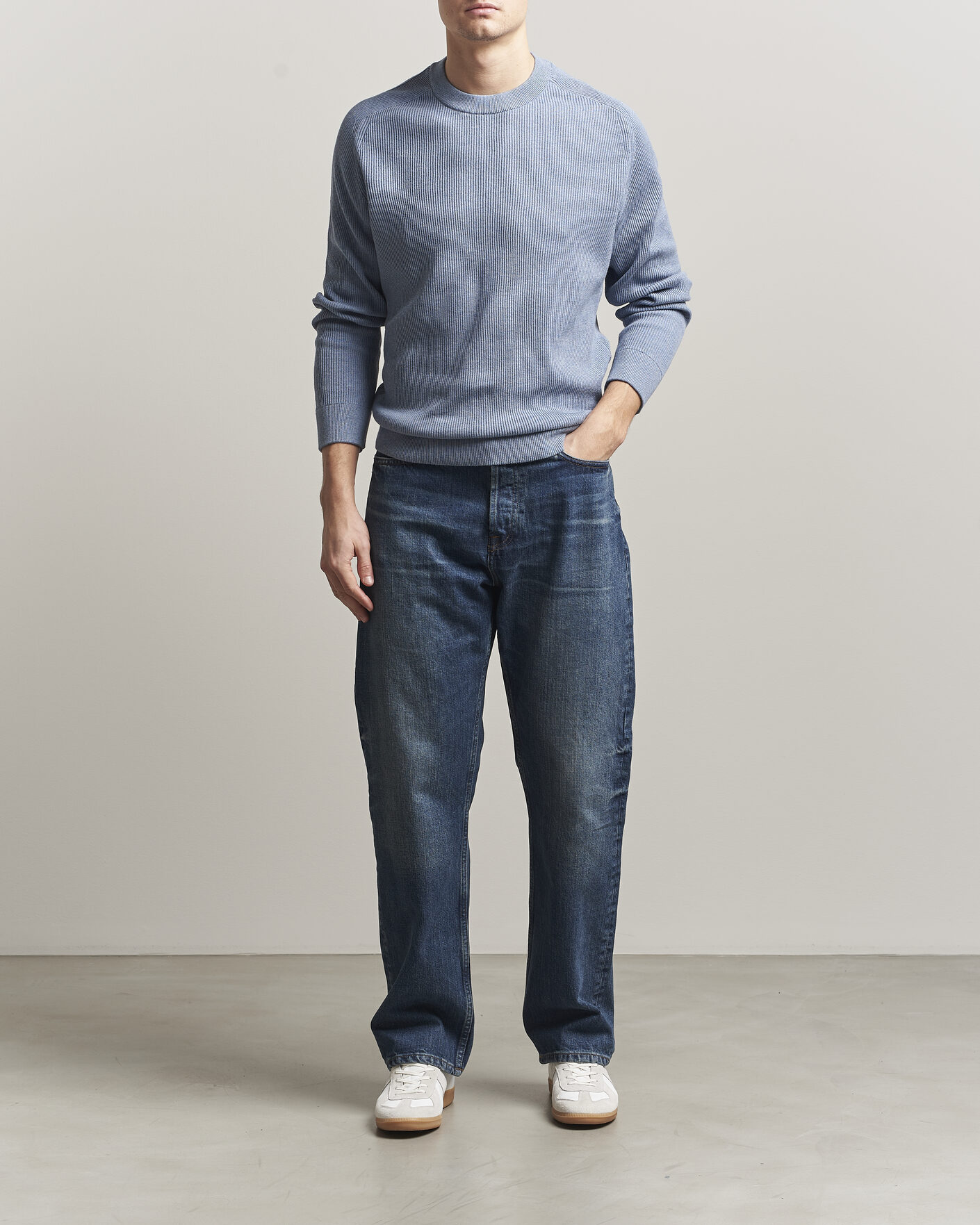 Herre | Trøjer | NN07 | Kevin Cotton Knitted Sweater Stone Blue