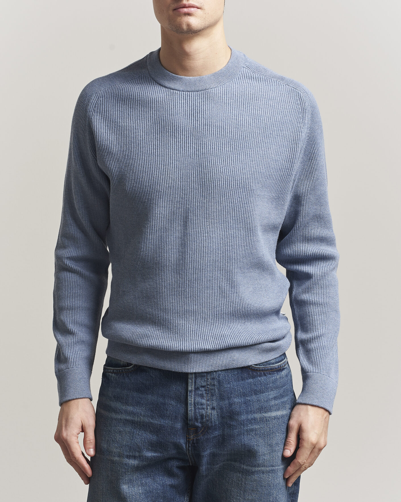 Herre | Trøjer | NN07 | Kevin Cotton Knitted Sweater Stone Blue