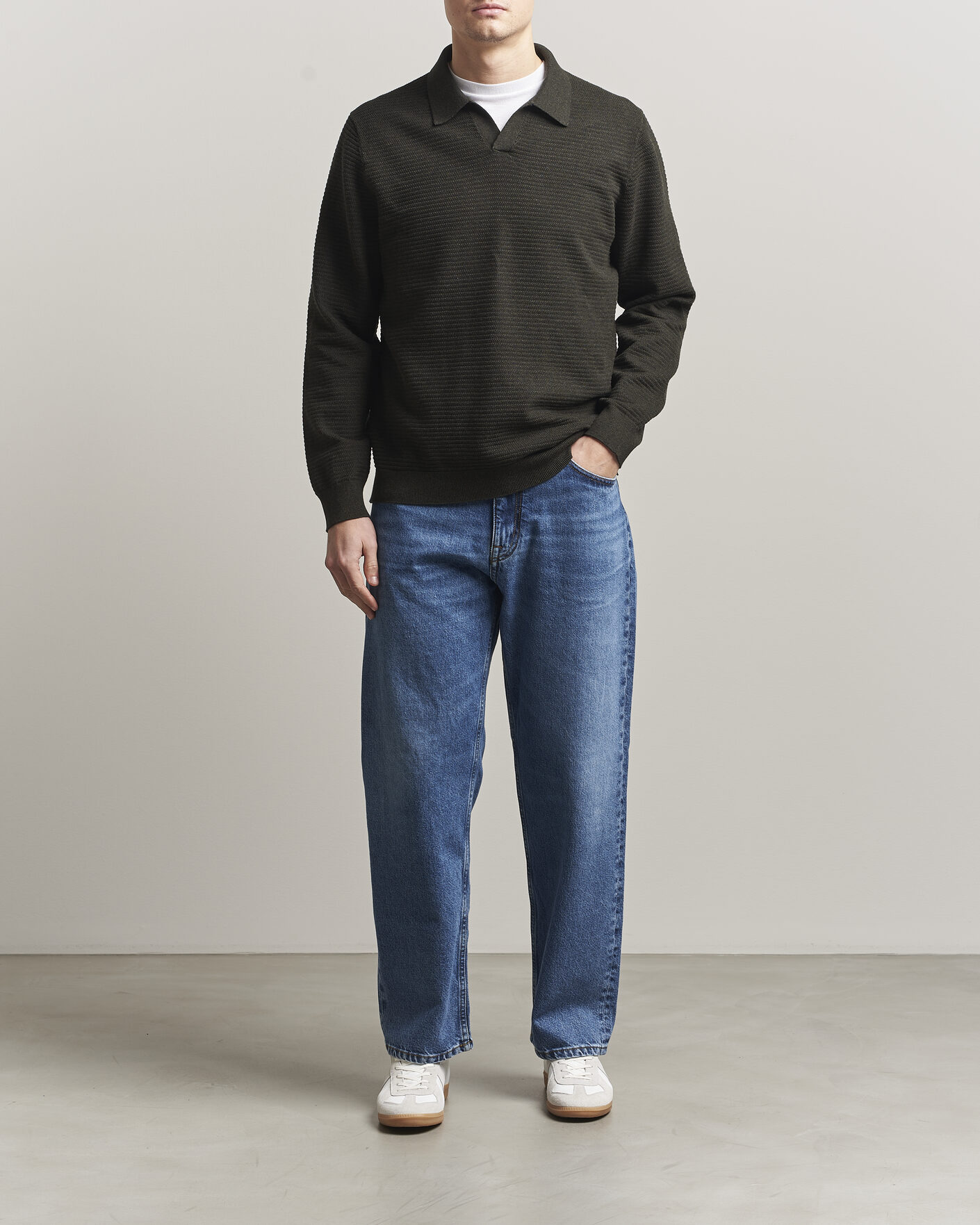 Herre | Trøjer | NN07 | Paul Knitted Long Sleeve Polo Dark Army