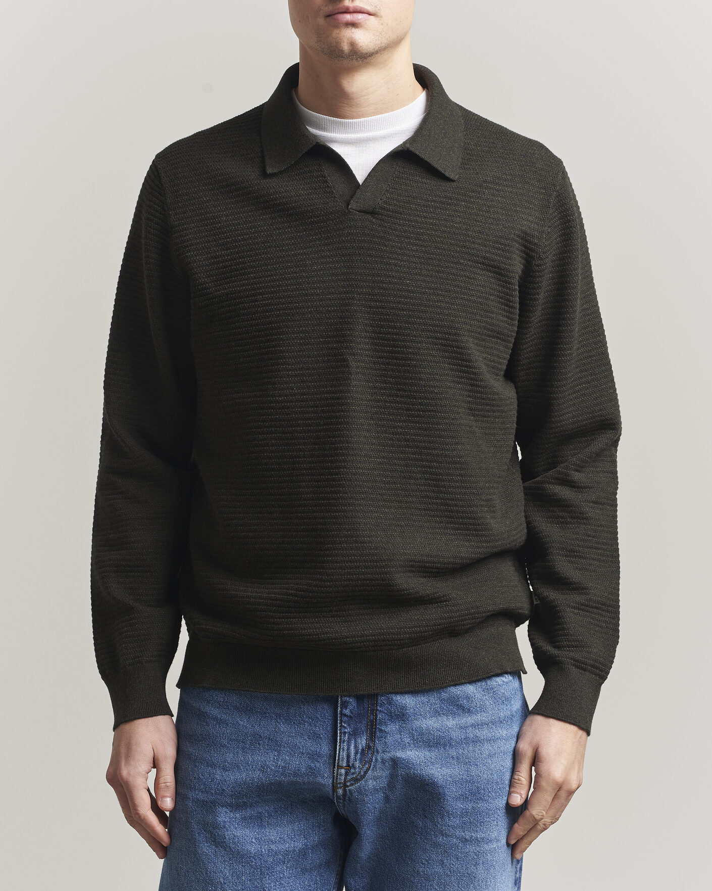 Herre | Trøjer | NN07 | Paul Knitted Long Sleeve Polo Dark Army