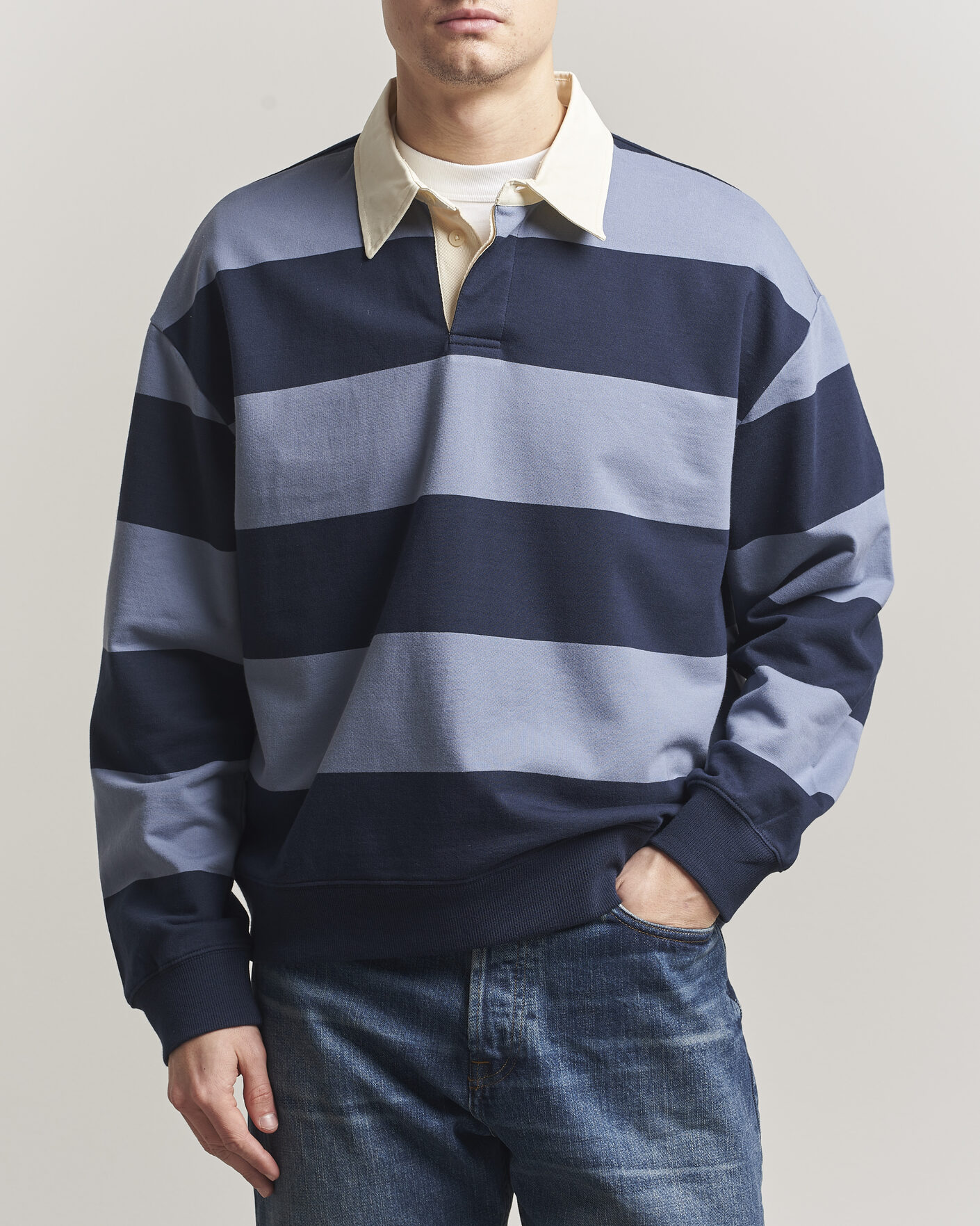 Herre | Trøjer | NN07 | David Rugby Sweater Blue Stripe
