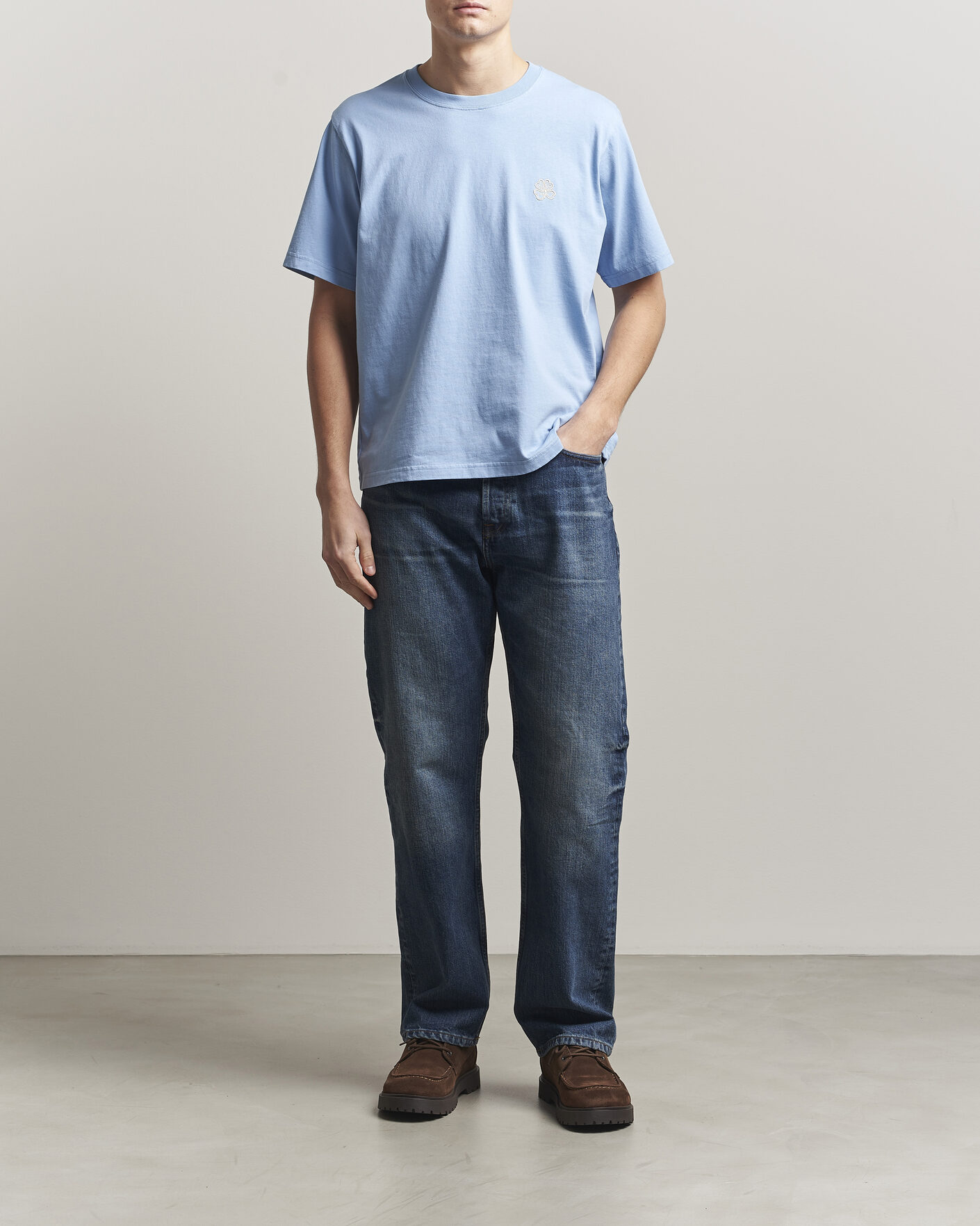 Herre | T-Shirts | NN07 | Jett Embroidered Crew Neck T-Shirt Cerulian Blue