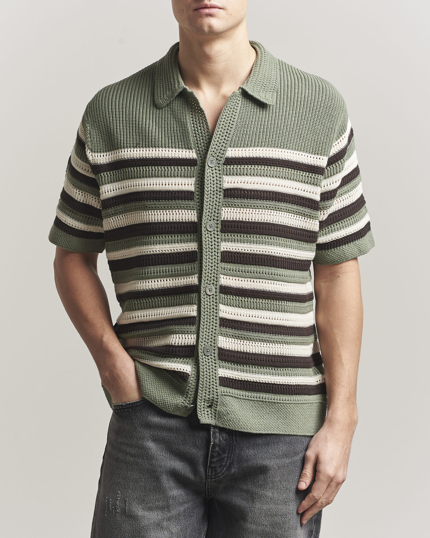 Herre | Skjorter | NN07 | Lars Knitted Short Sleeve Shirt Sea Spray Green