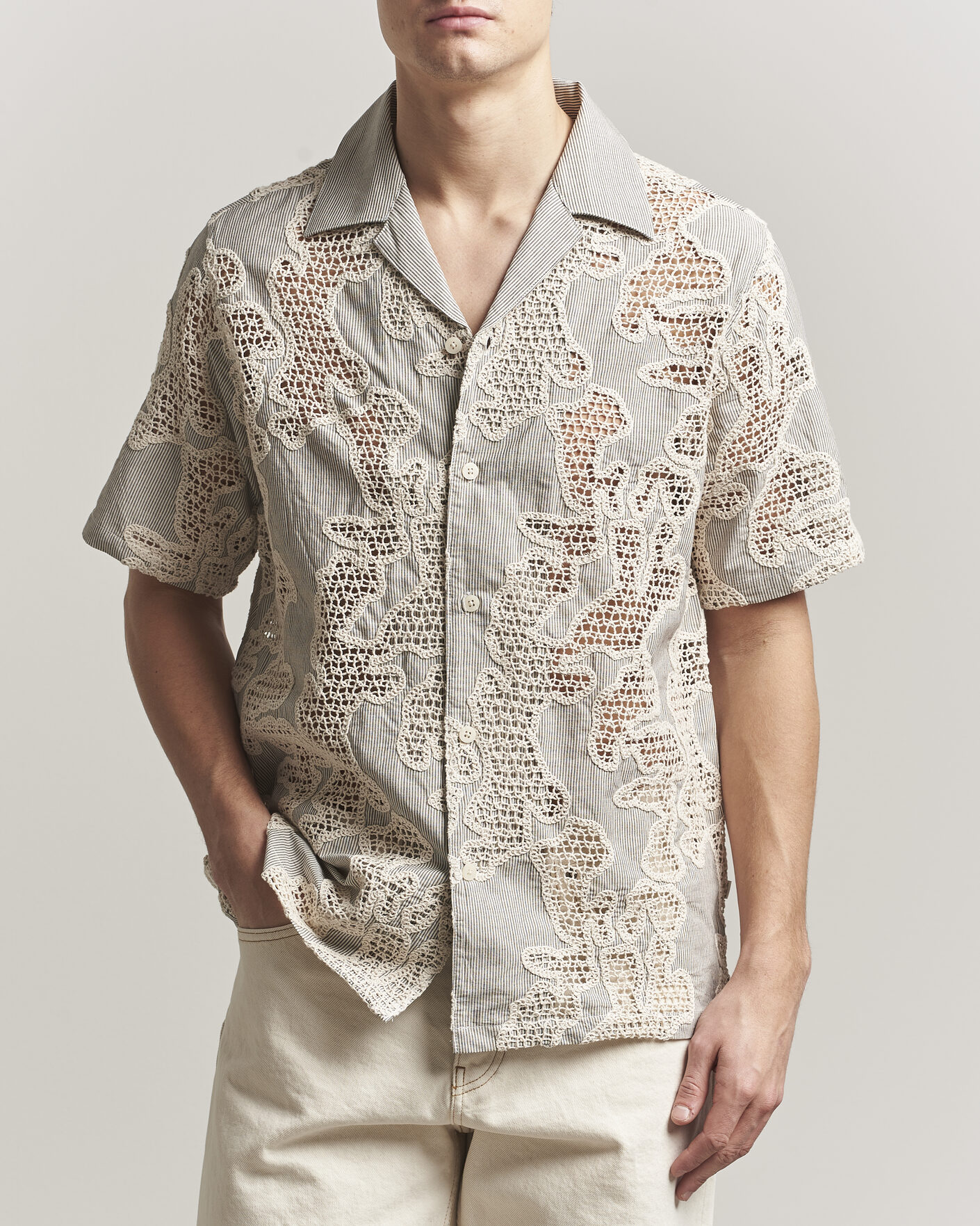 Herre | Skjorter | NN07 | Julio Flower Short Sleeve Shirt Deep Truffle