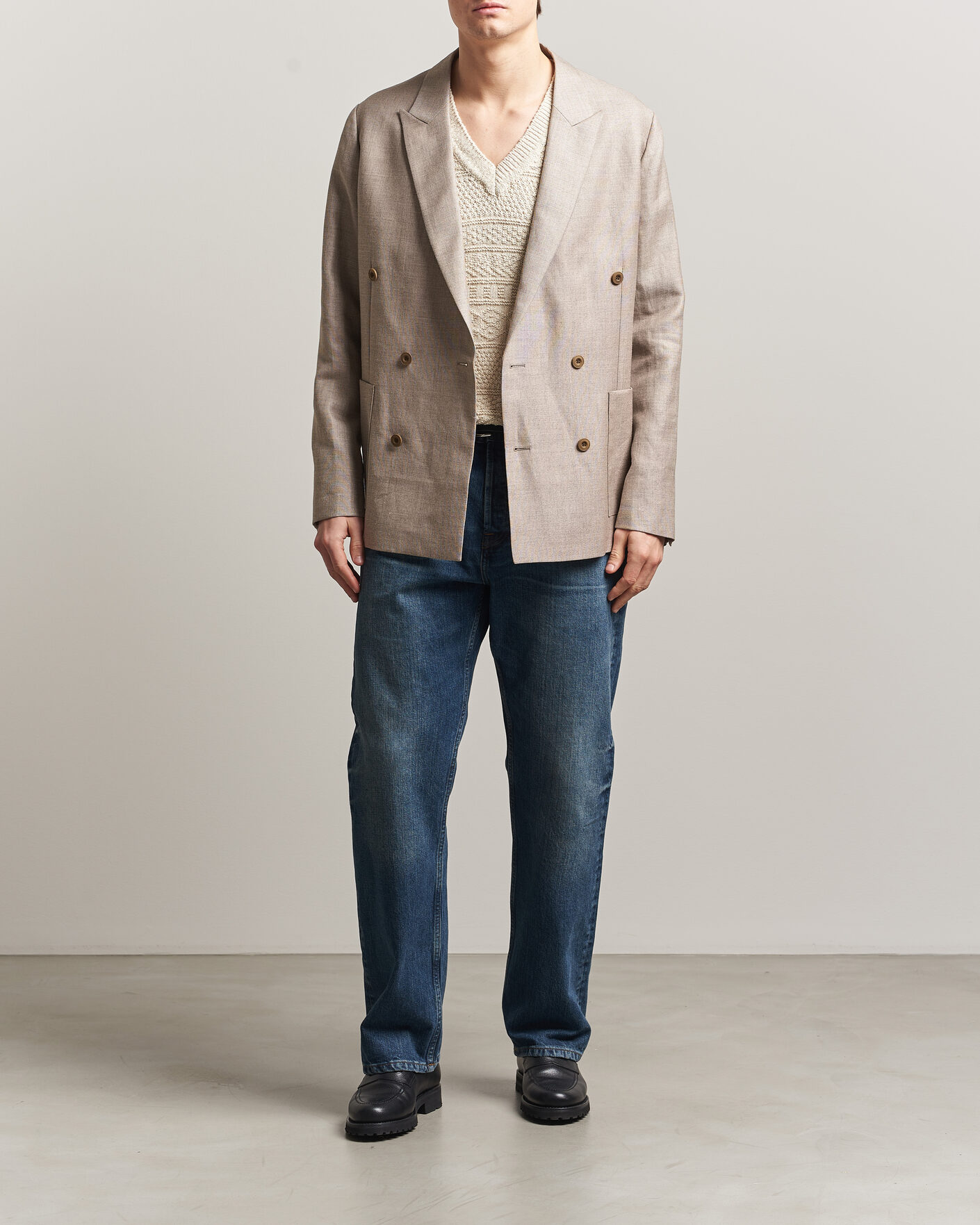 Herre | Blazere & jakker | NN07 | Jordin Linen/Wool Double Breasted Blazer Khaki Melange