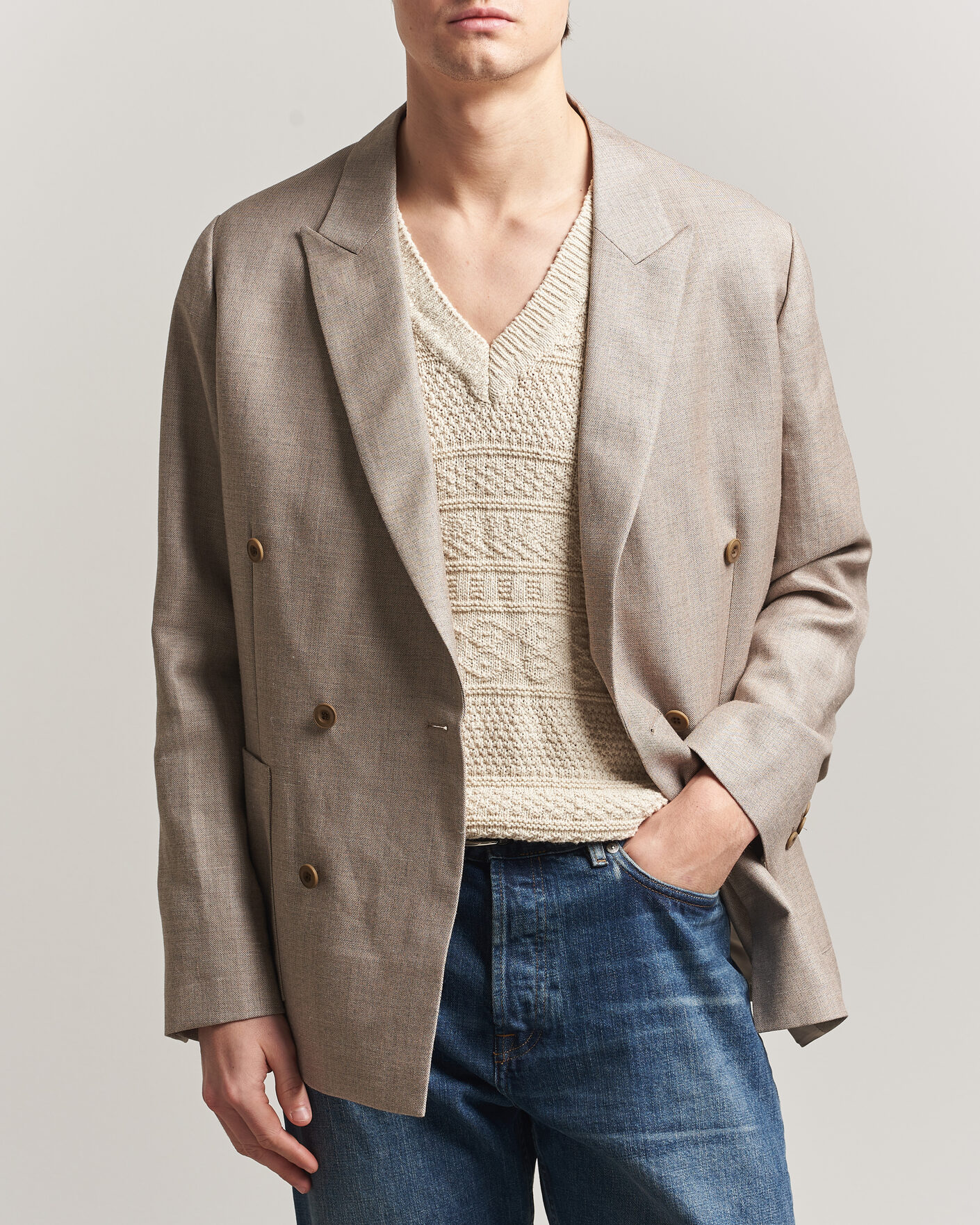 Herre | Blazere & jakker | NN07 | Jordin Linen/Wool Double Breasted Blazer Khaki Melange