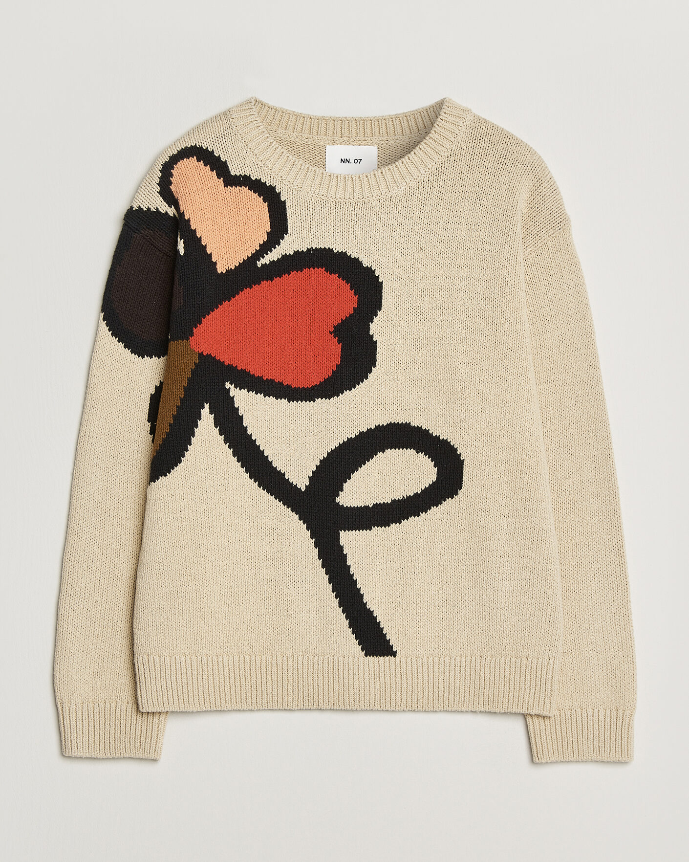 Herre | Trøjer | NN07 | Todd Printed Flower Sweater Ecru Multi