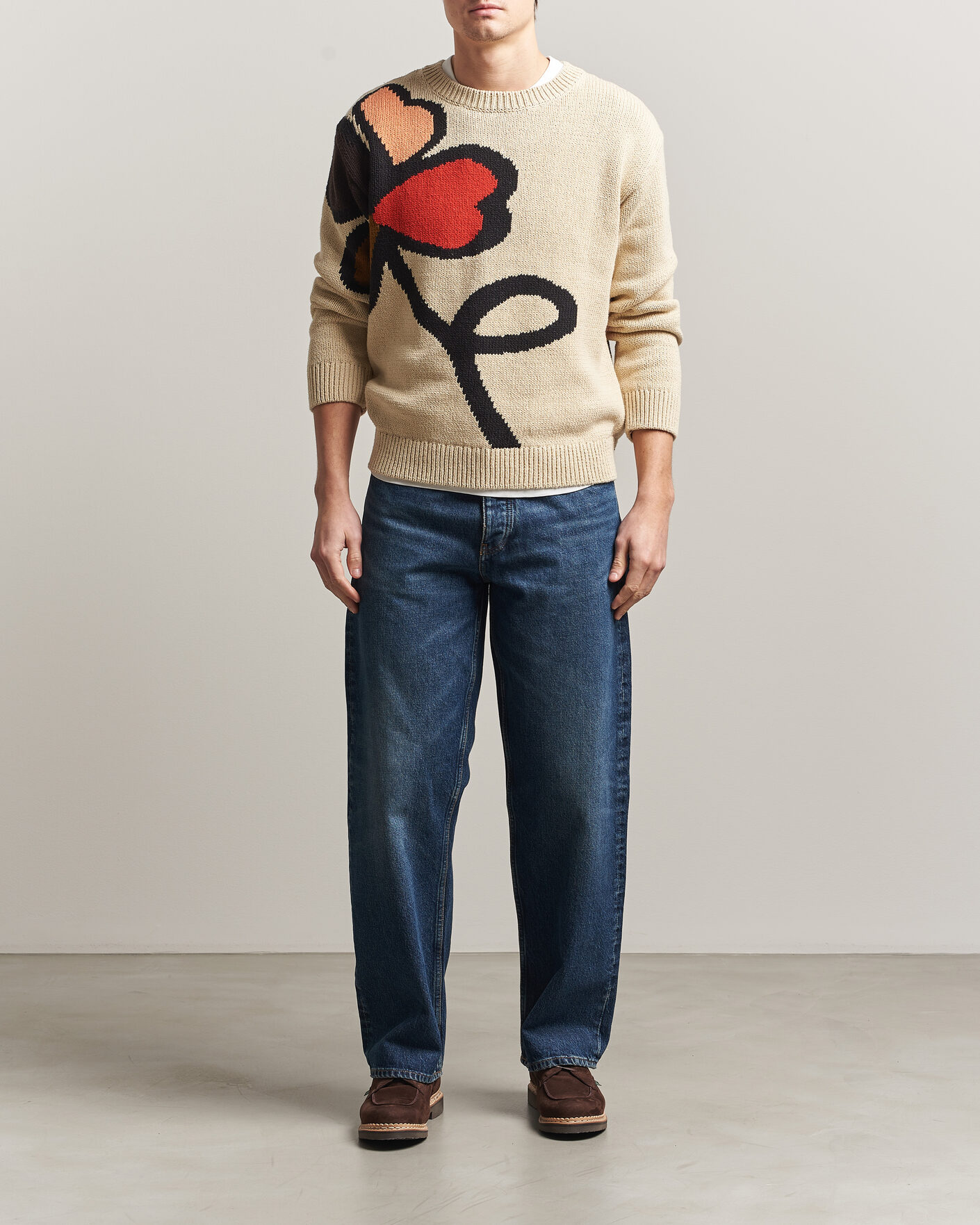 Herre | Trøjer | NN07 | Todd Printed Flower Sweater Ecru Multi