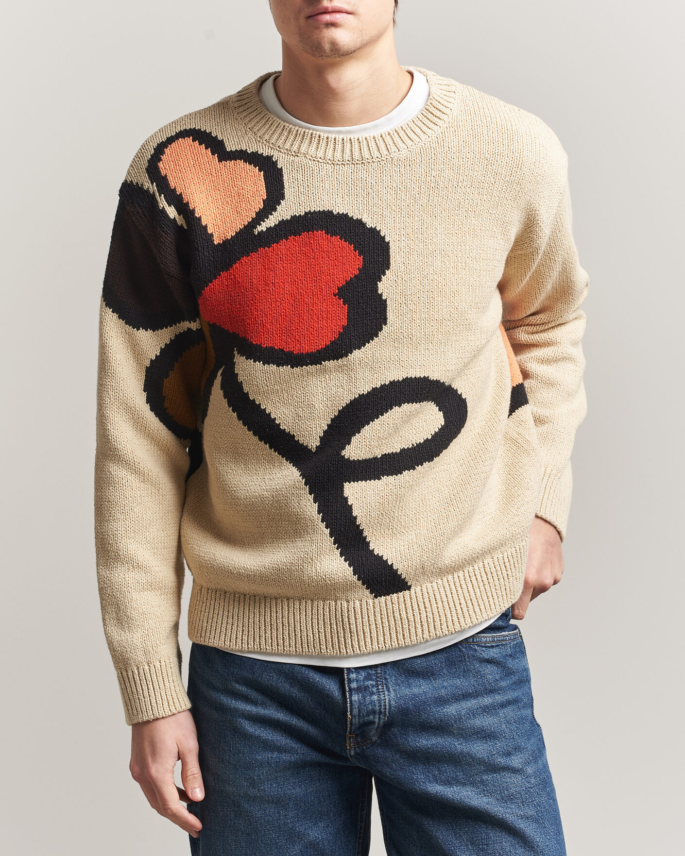 Herre | Trøjer | NN07 | Todd Printed Flower Sweater Ecru Multi