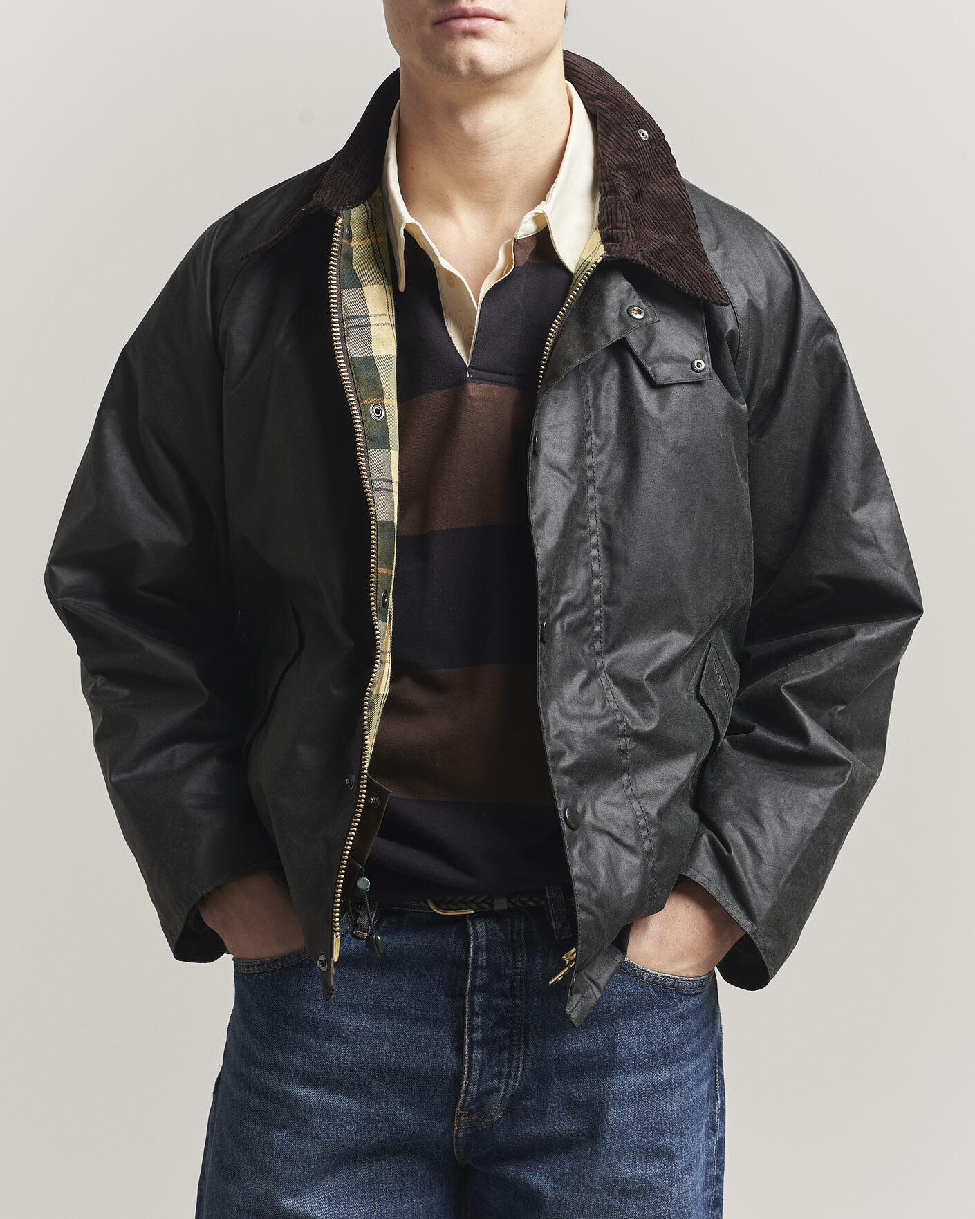 Barbour Heritage Burghley OS Wax Coat Sage - CareOfCarl.dk