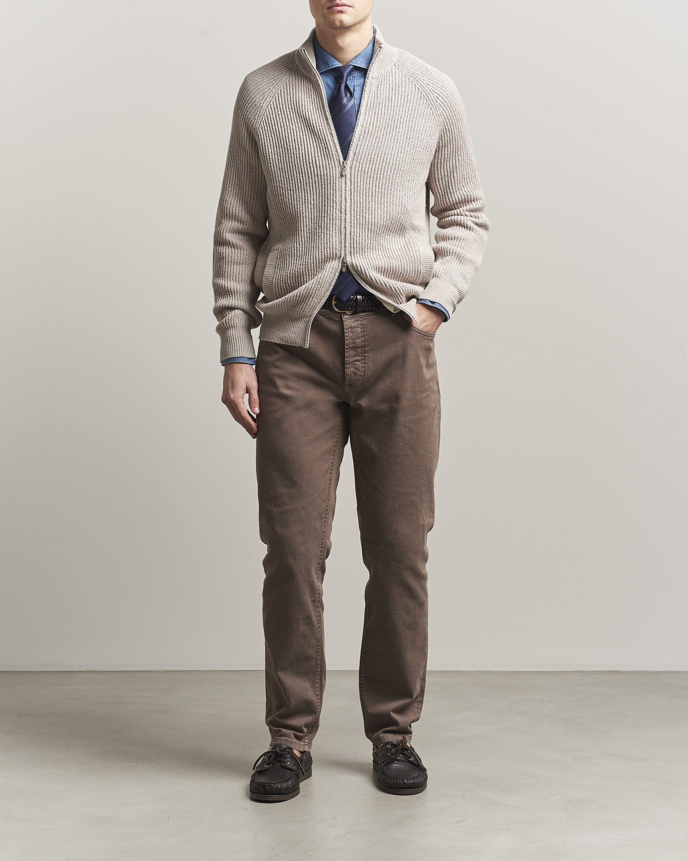 Herre | Trøjer | Brunello Cucinelli | Heavy Cotton Rib Zip Cardigan Beige