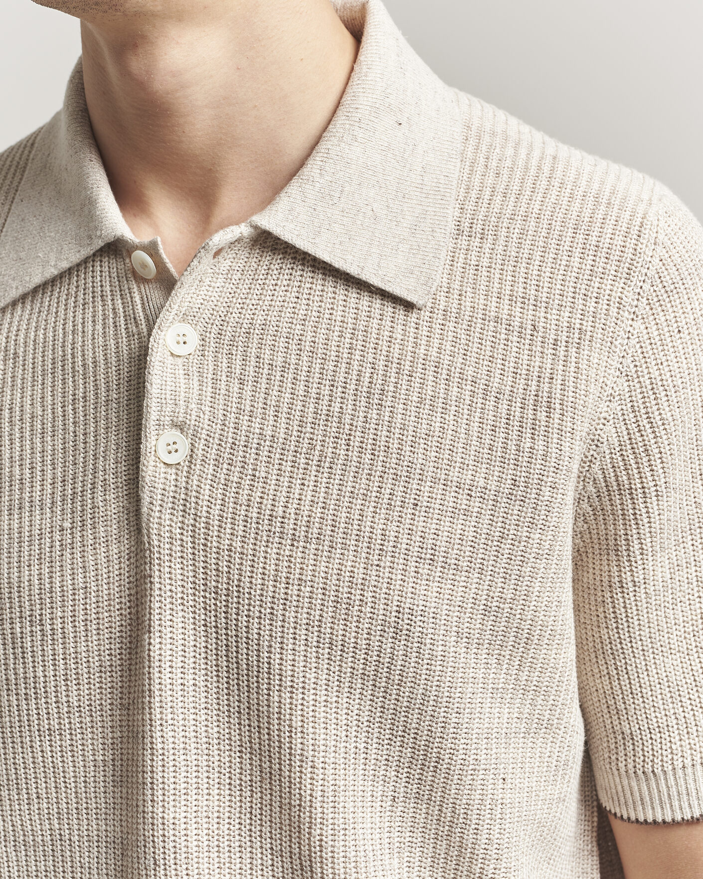 Herre | Polotrøjer | Brunello Cucinelli | Linen Rib Knitted Polo Light Beige